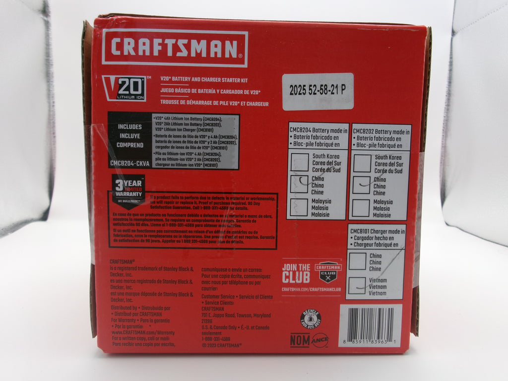 Craftsman CMCB204-CKVA 20-Volt 2-Pack SET Power Tool Battery W/Charger 4Ah/2Ah