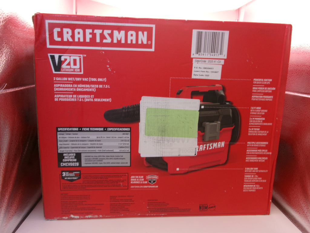 Craftsman CMCV002B V20 2 Gallon Cordless Wet Dry Vac (Bare Tool)