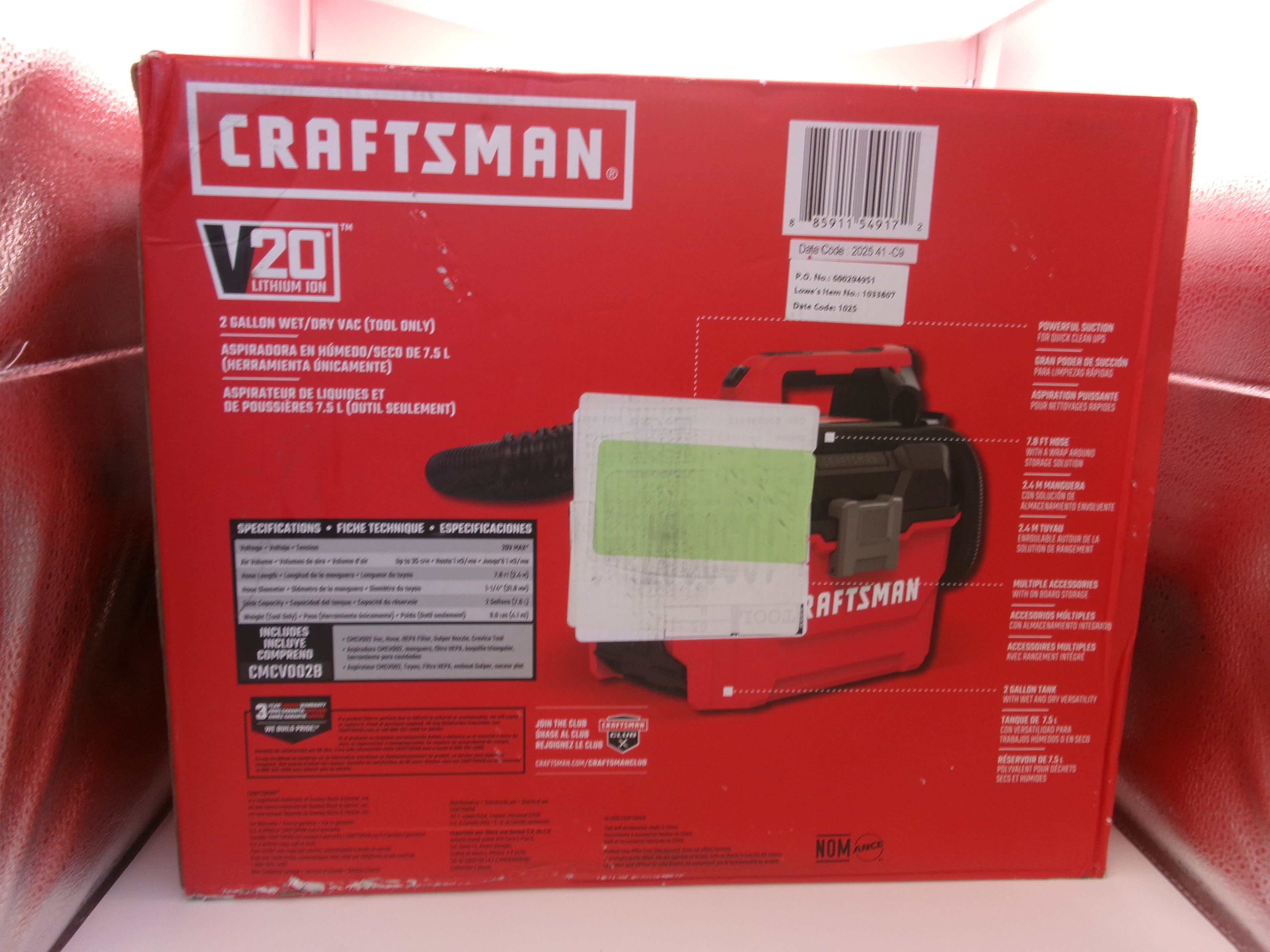 Craftsman CMCV002B V20 2 Gallon Cordless Wet Dry Vac (Bare Tool)