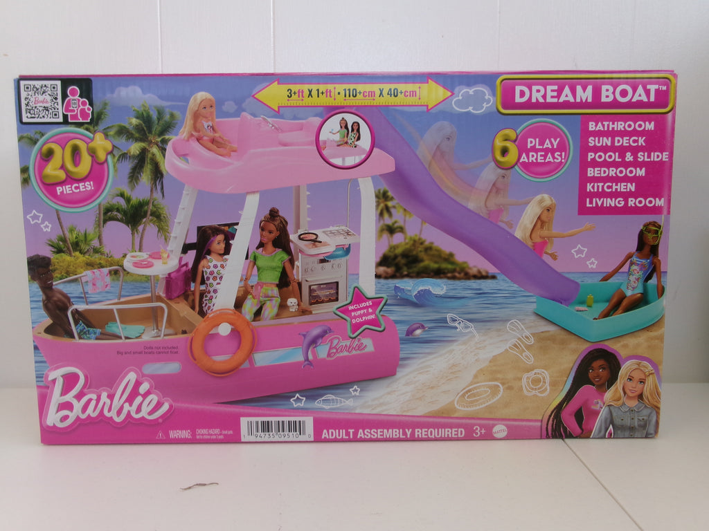 Barbie Boat with Pool and Slide, Dream Boat Playset Includes 20+ Pieces Like Dolphin and Accessories
