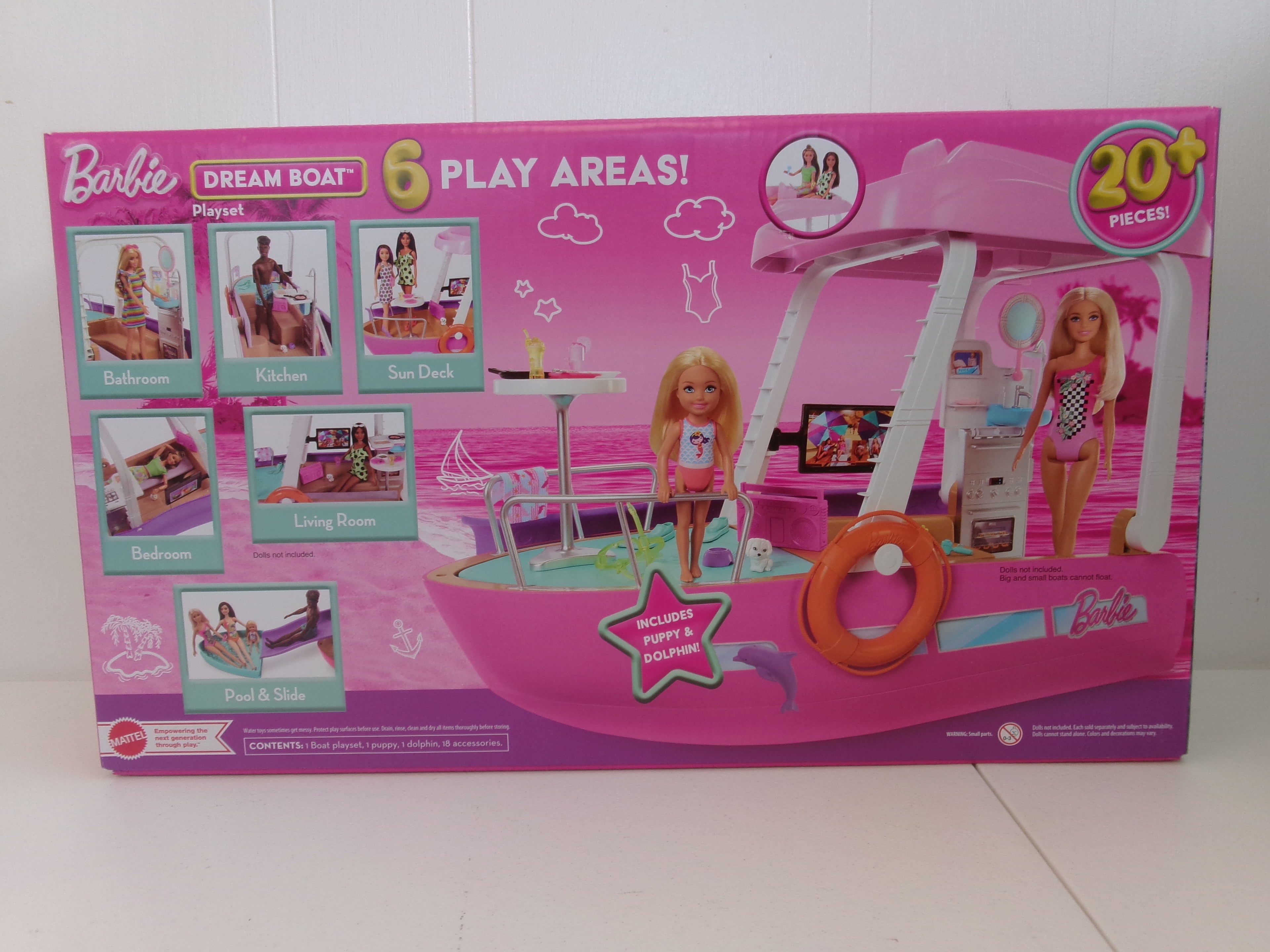 Barbie Boat with Pool and Slide, Dream Boat Playset Includes 20+ Pieces Like Dolphin and Accessories