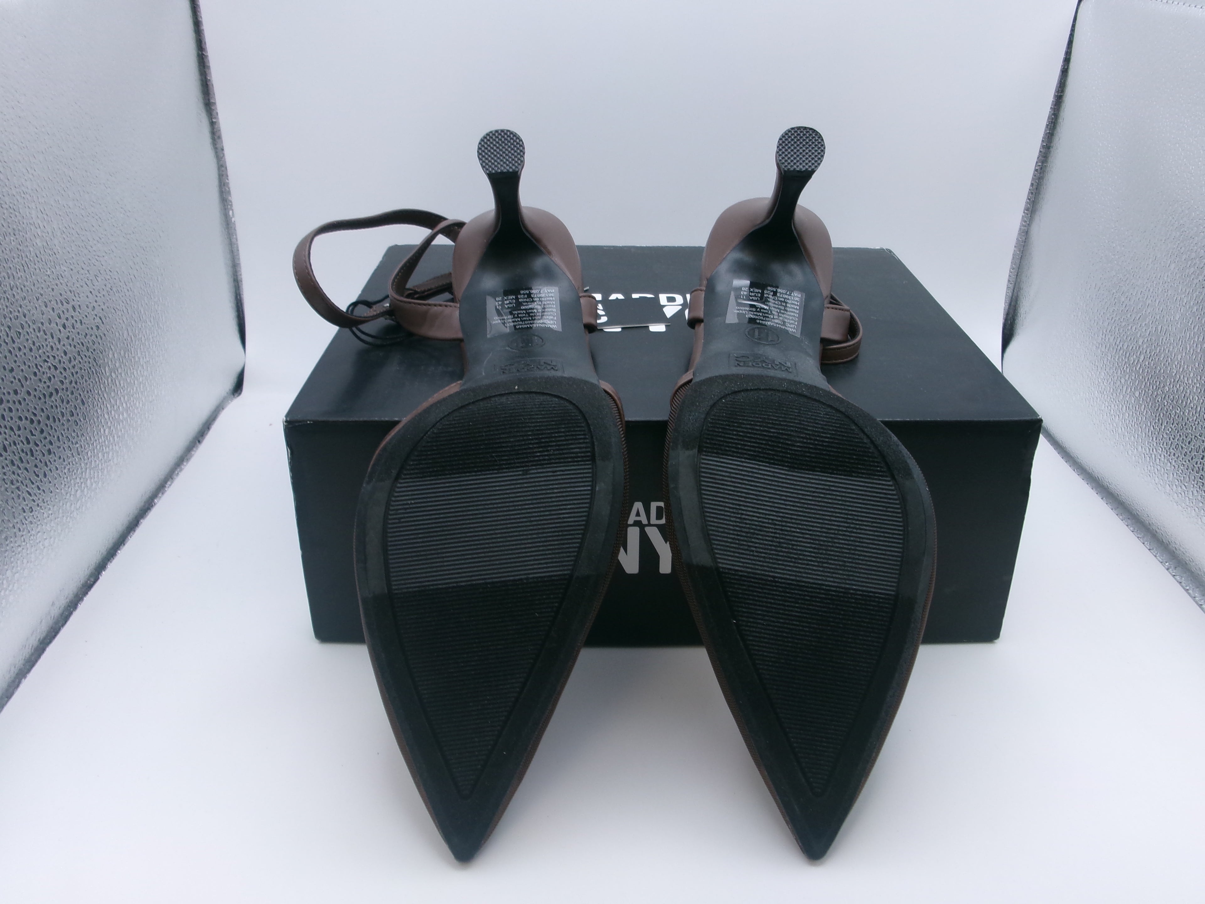 Madden NYC Brown Mesh Buckle Ankle Strap Stiletto Heeled Sandals Pointed Toe