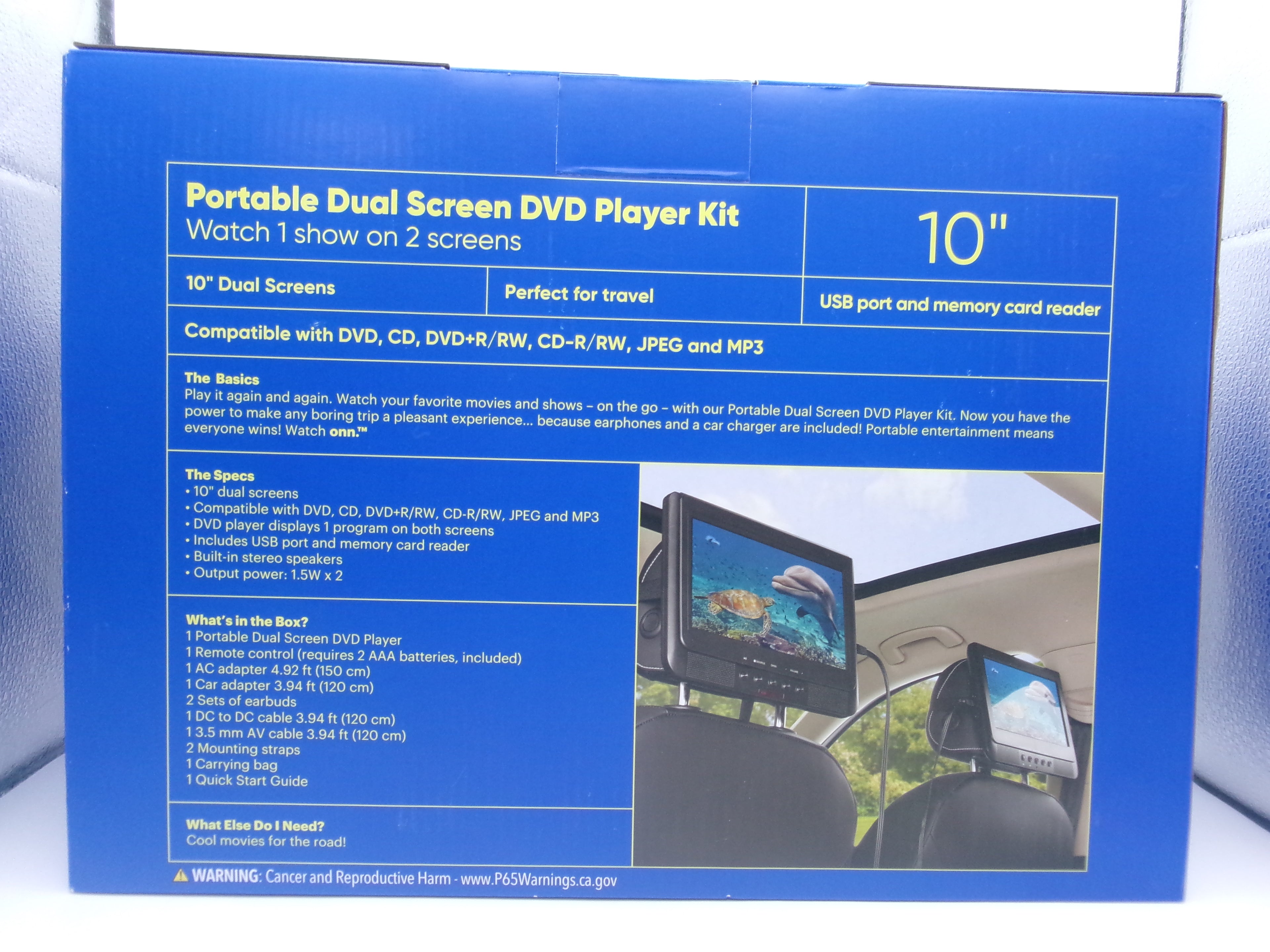 Onn 10" Dual Screen Portable DVD Player Kit with Storage Bag 1000122641