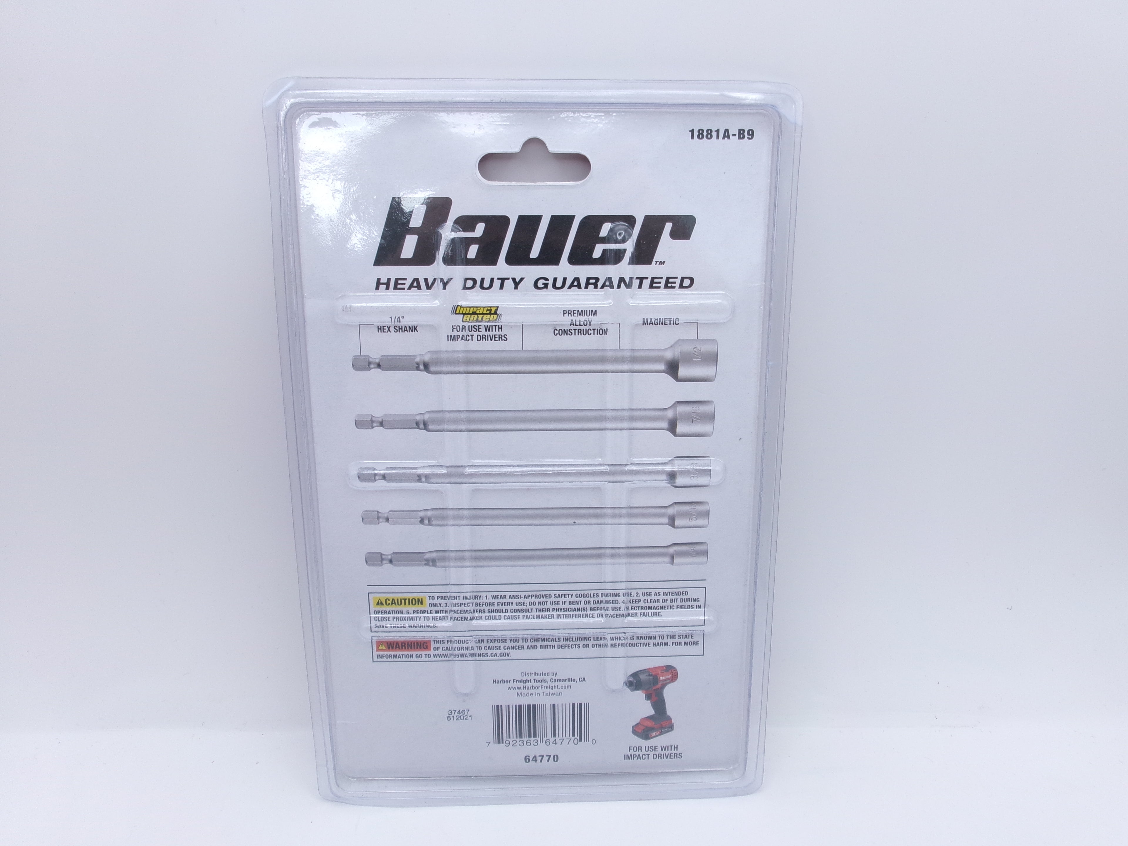 Bauer 5 piece Impact Rated Magnetic Nut Setter