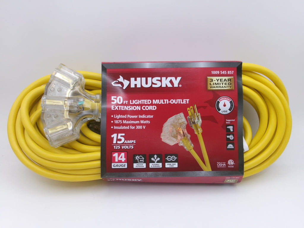 Husky 50 Ft. 14/3 Medium Duty Indoor/Outdoor Extension Cord with Multiple Outlet