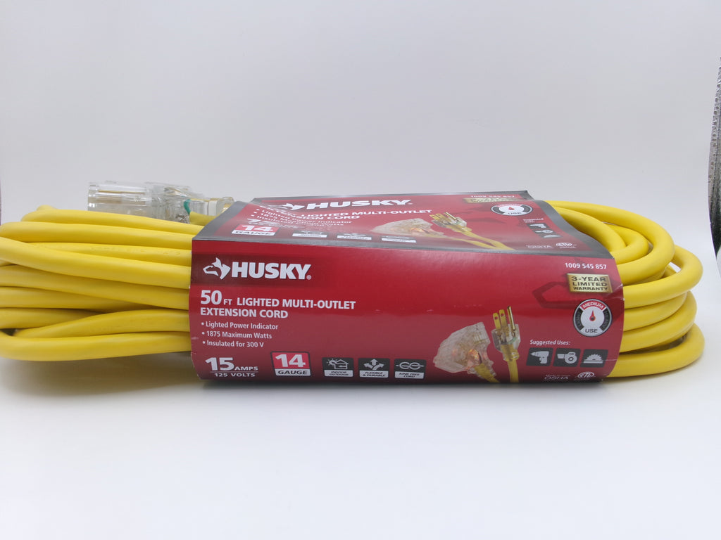 Husky 50 Ft. 14/3 Medium Duty Indoor/Outdoor Extension Cord with Multiple Outlet