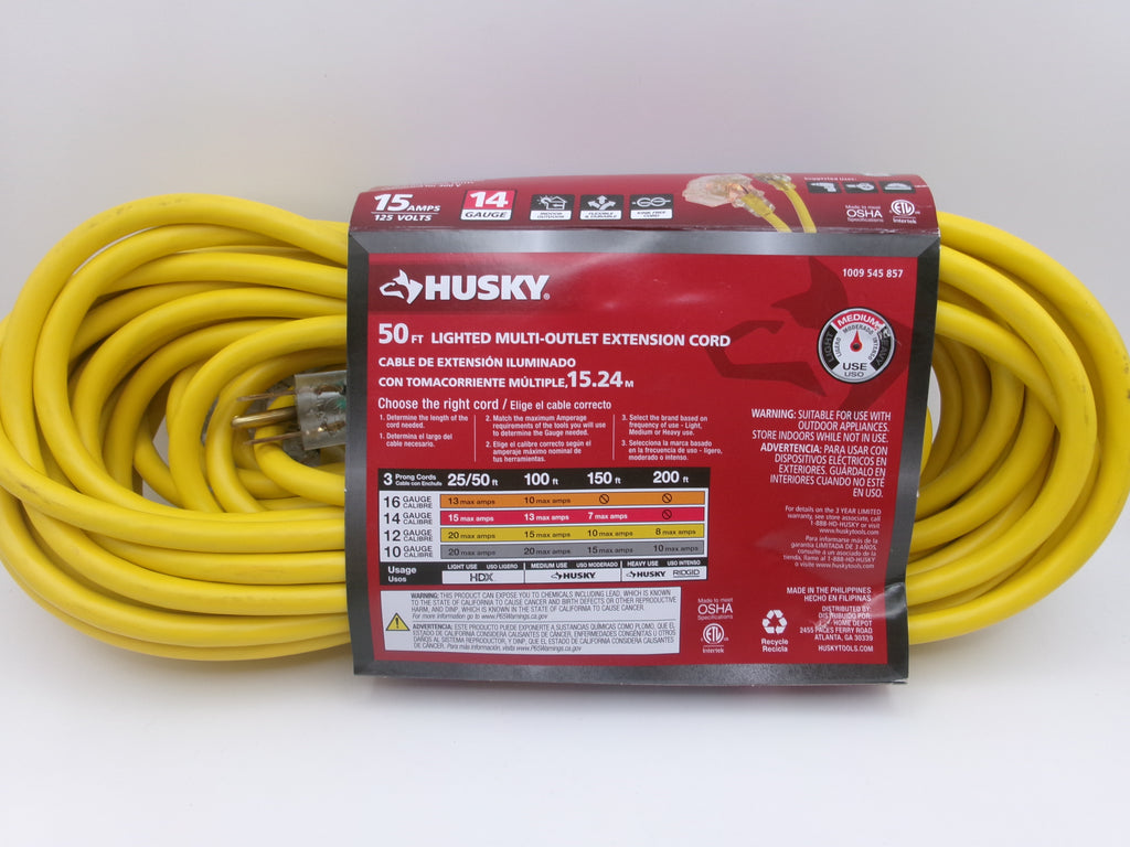 Husky 50 Ft. 14/3 Medium Duty Indoor/Outdoor Extension Cord with Multiple Outlet