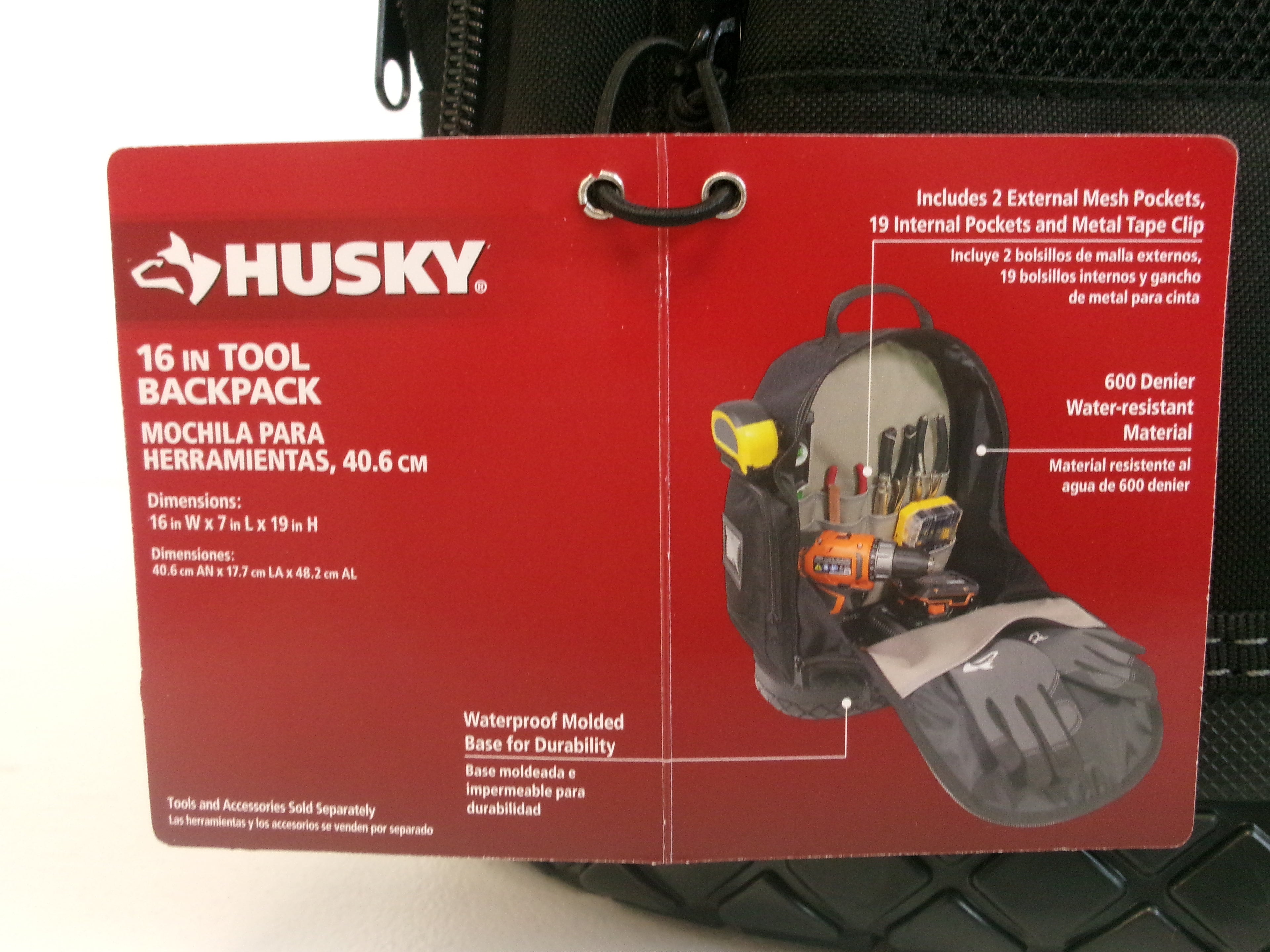Husky 16 in. Tool Backpack Heavy Duty Rubber Bottom Storage Bag H-68003