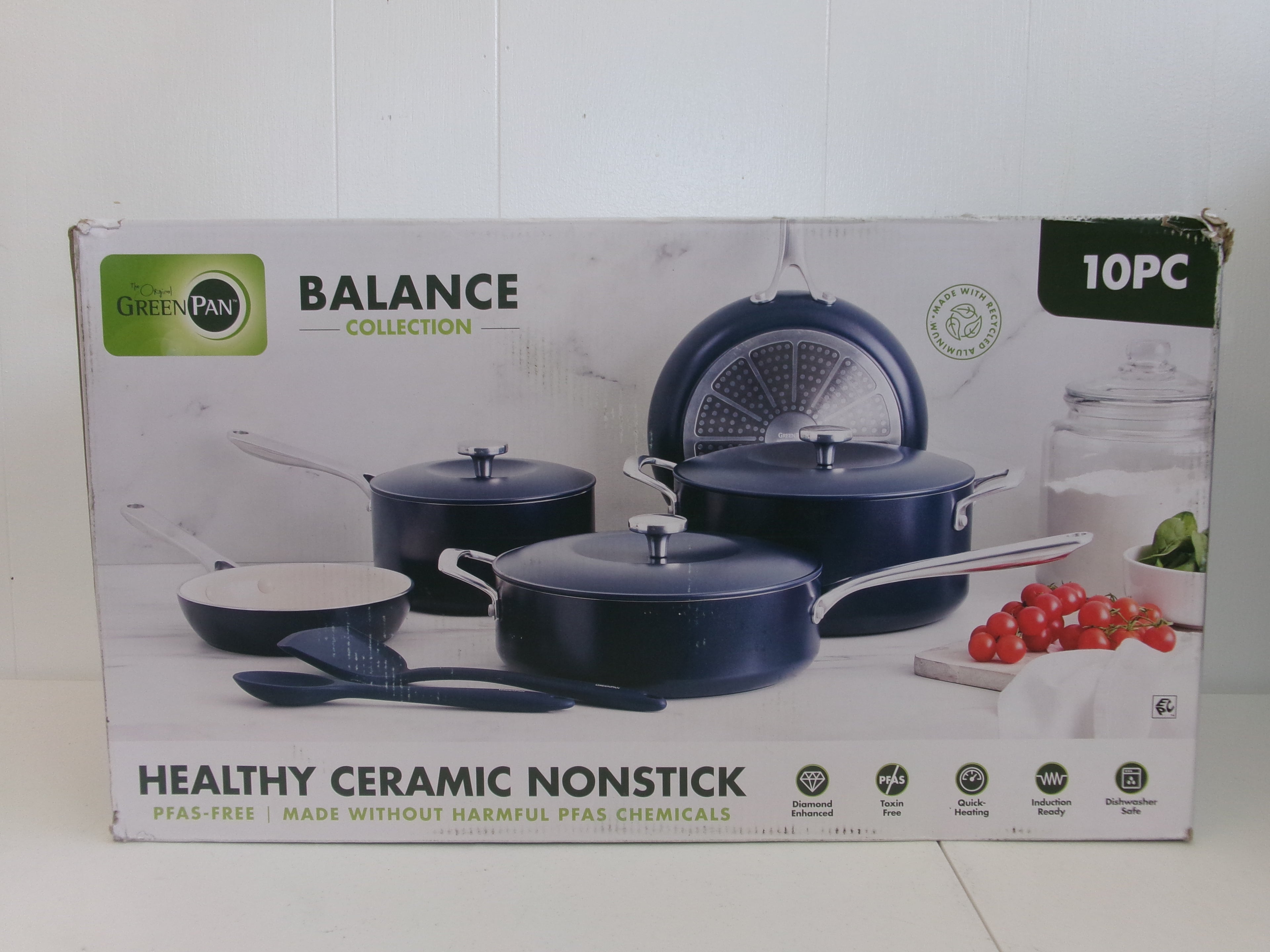 GreenPan Balance 10 Piece Ceramic Nonstick Cookware Pan Oxford Blue