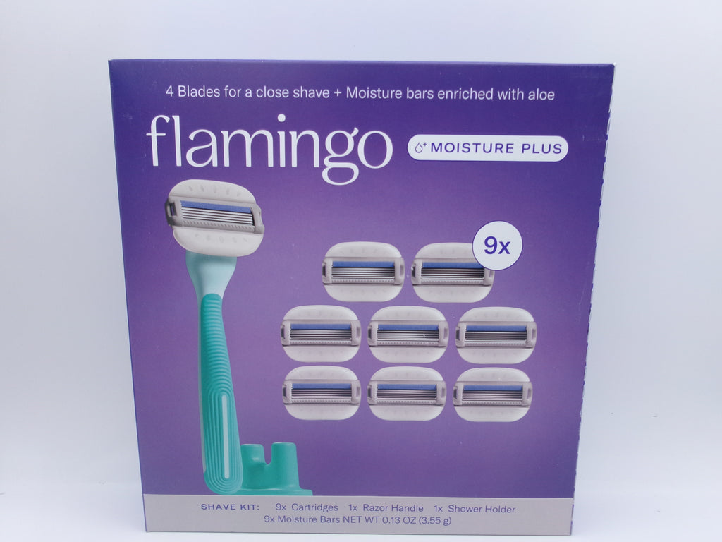Flamingo Moisture Plus Shave Kit 9 Cartridges Razor Handle Shower Holder Aloe