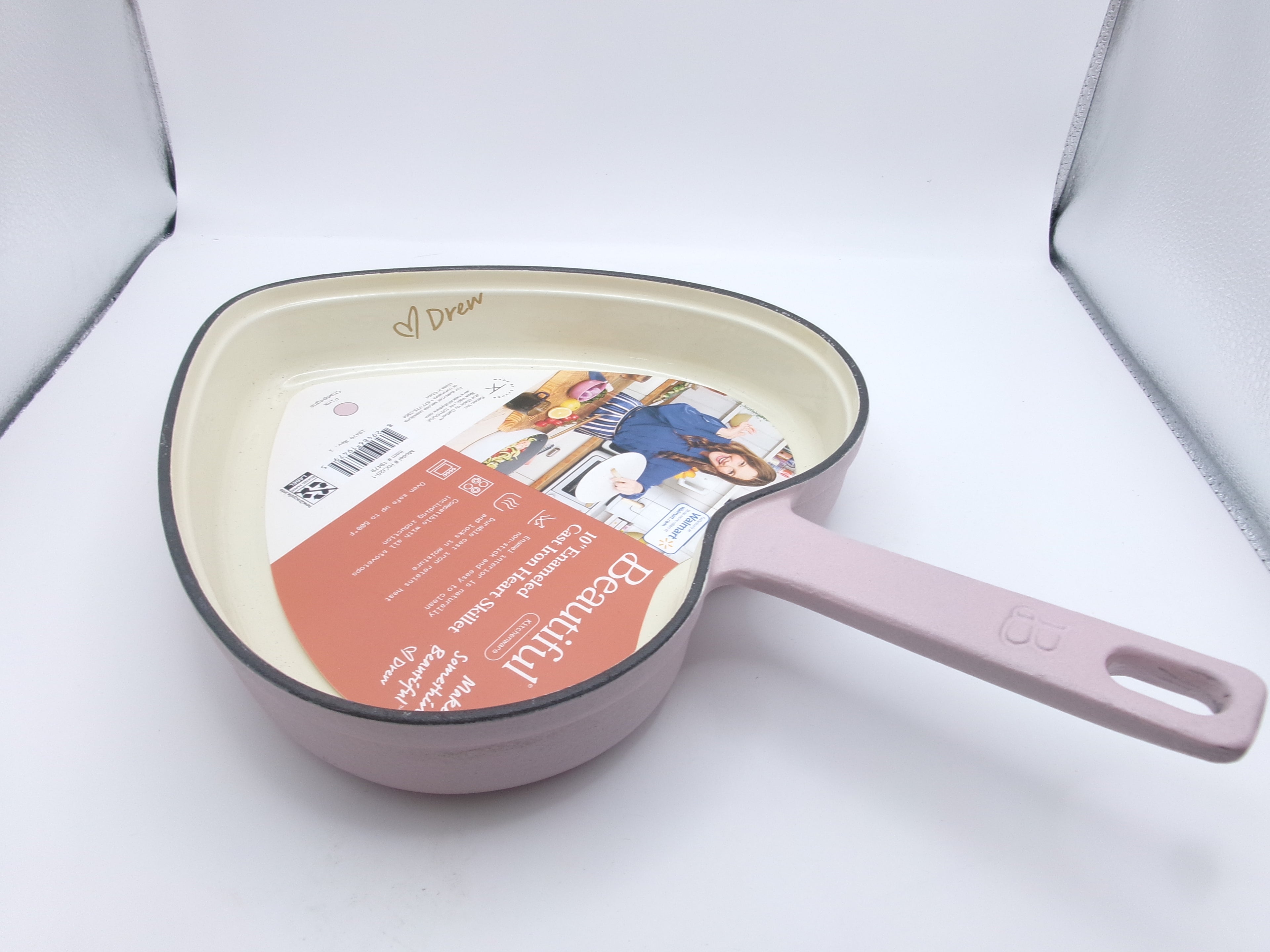 Beautiful 10” Enameled Cast Iron Heart Skillet, Pink Champagne