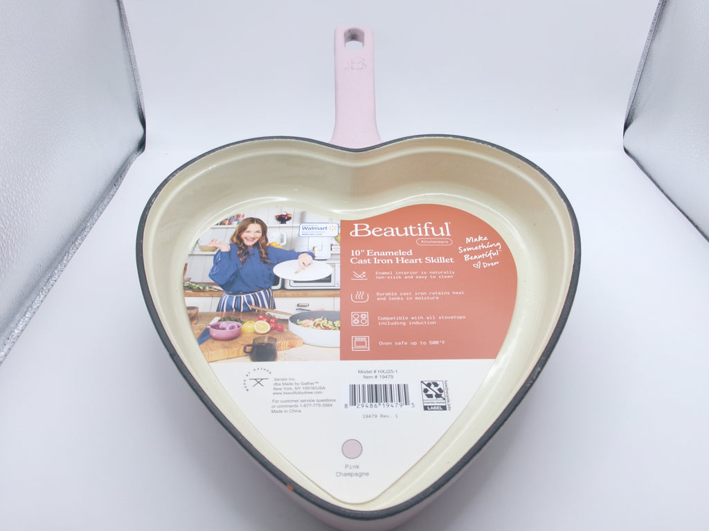 Beautiful 10” Enameled Cast Iron Heart Skillet, Pink Champagne