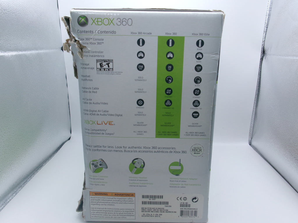 Xbox 360 Go Pro White w/AV Cable Controller Power Supply & Original Box- Not Functioning