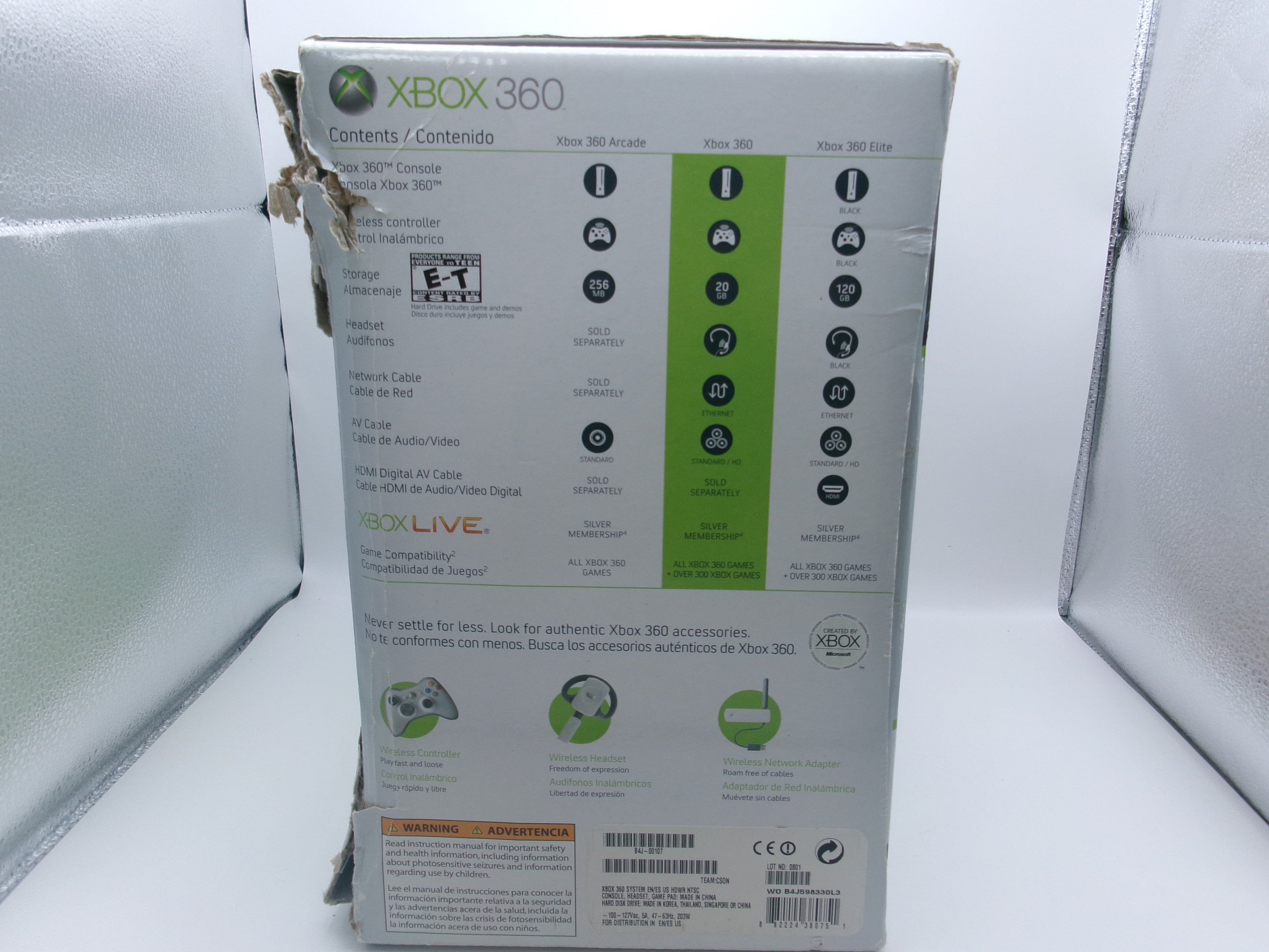 Xbox 360 Go Pro White w/AV Cable Controller Power Supply & Original Box- Not Functioning