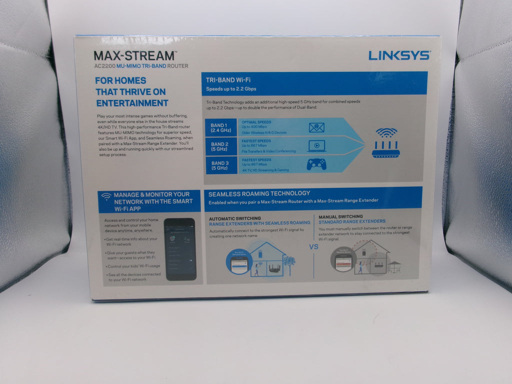 Linksys EA8300 Max Stream Tri-Band Wifi 5 Router AC2200 Streaming & Gaming Black
