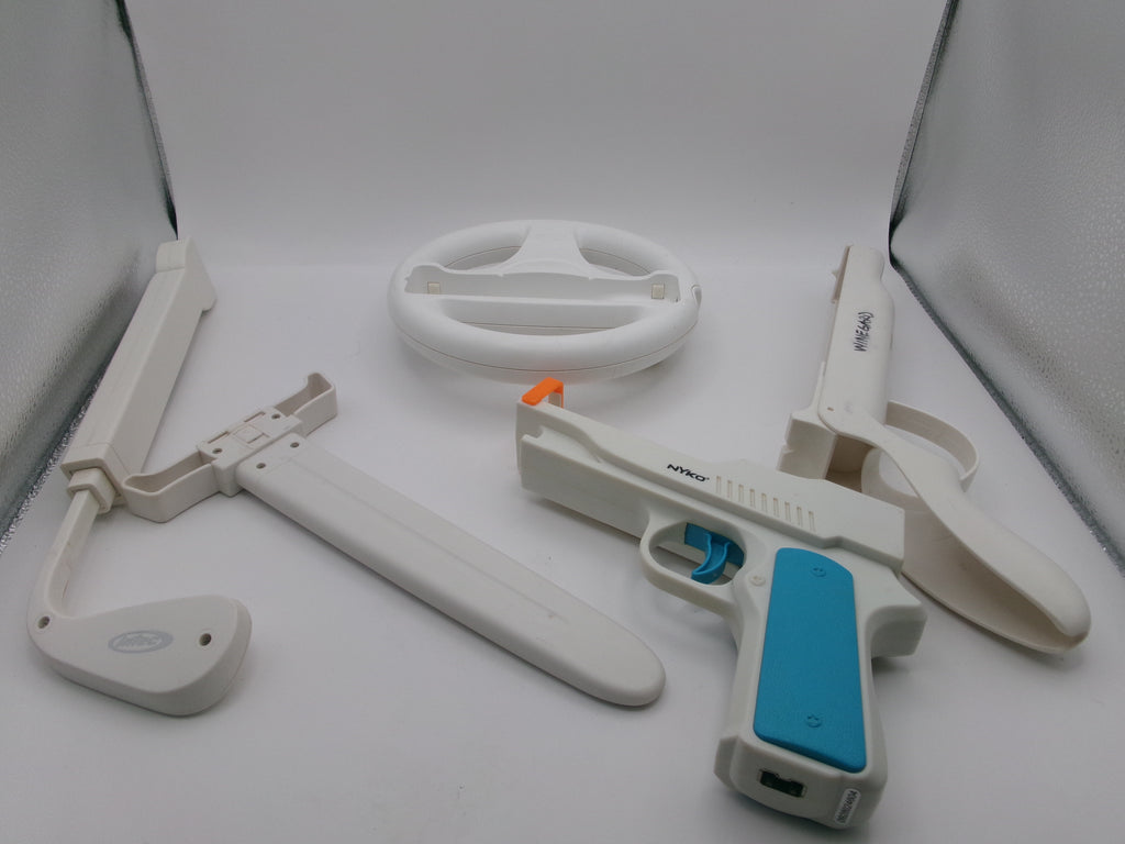 Nintendo Wii Sports Pack Accesories Zapper Gun, Hand Gun, Baseball Bats, Tennis Rackets, Golf Clubs, and Steering Wheel