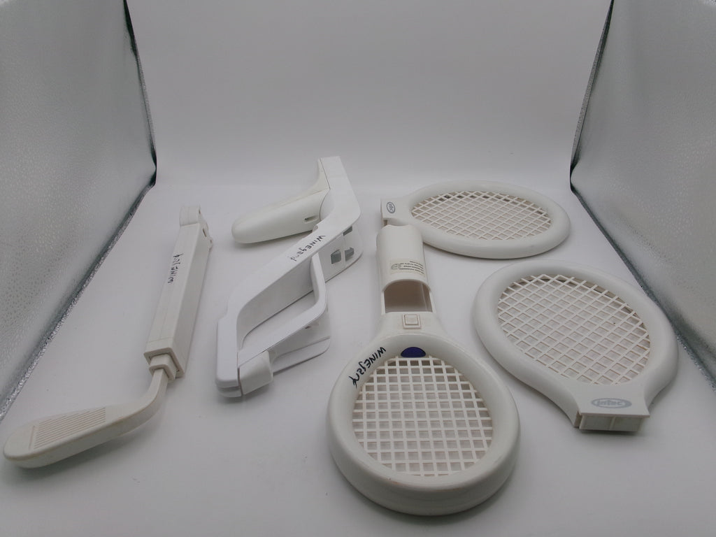 Nintendo Wii Sports Pack Accesories Zapper Gun, Hand Gun, Baseball Bats, Tennis Rackets, Golf Clubs, and Steering Wheel