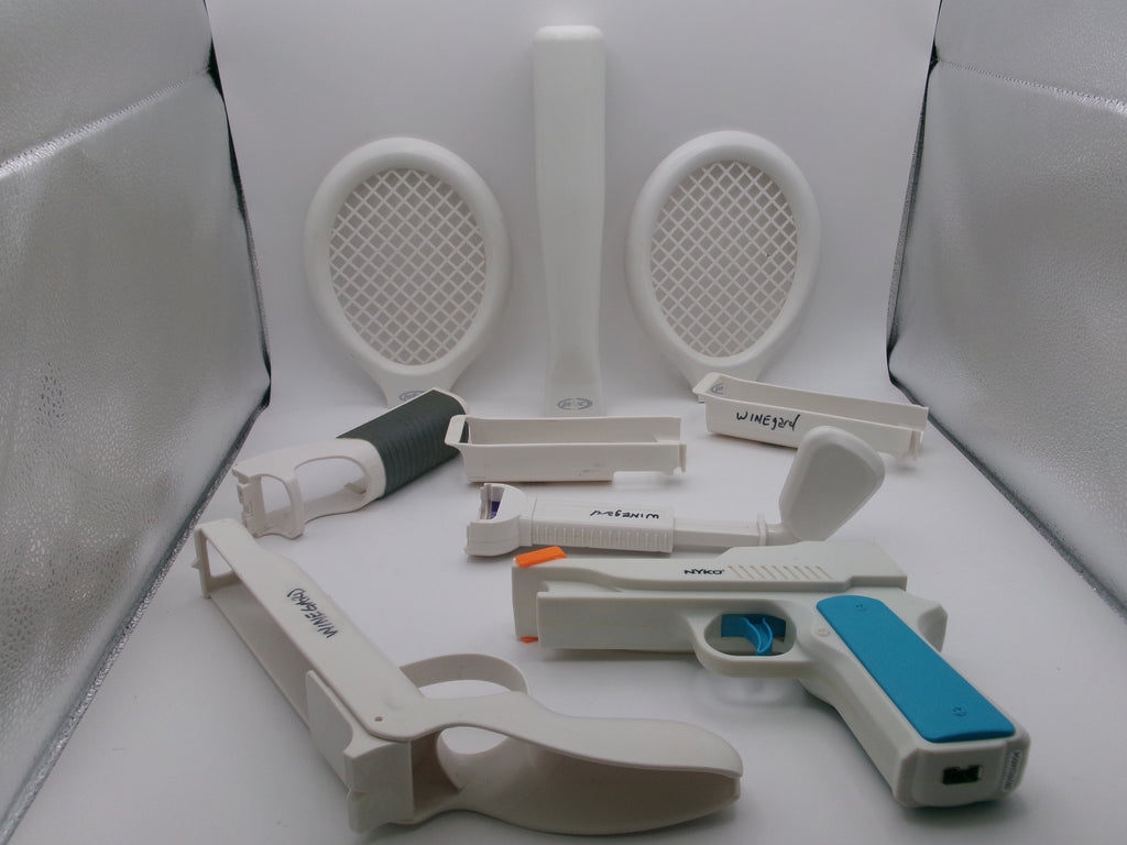Nintendo Wii Sports Pack Accesories Zapper Gun, Hand Gun, Baseball Bats, Tennis Rackets, Golf Clubs, and Steering Wheel