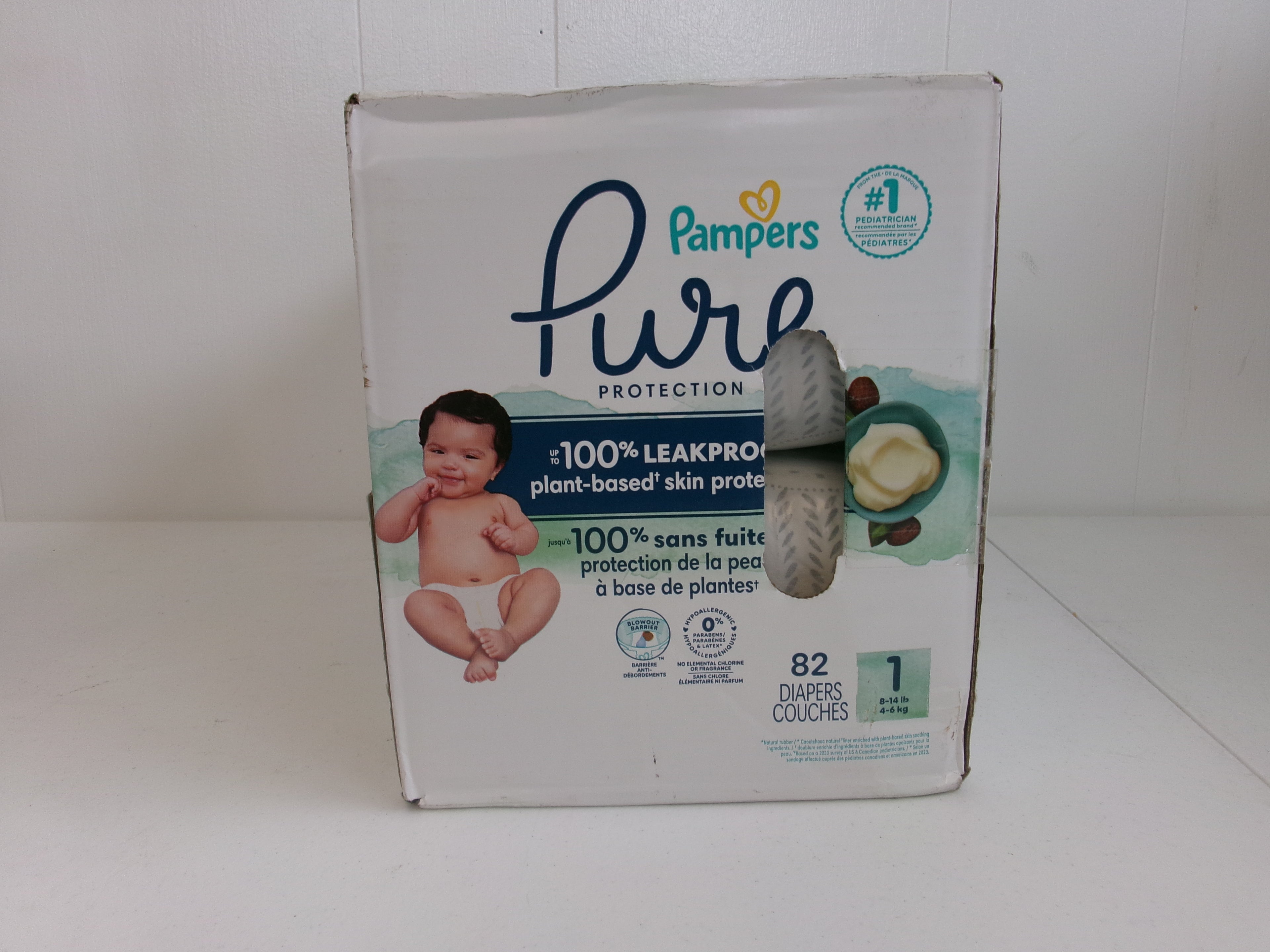Pampers Pure Baby Diapers, Size 1, 82 Count, Up to 100% Leakproof, Premium Hypoallergenic Soft Diapers