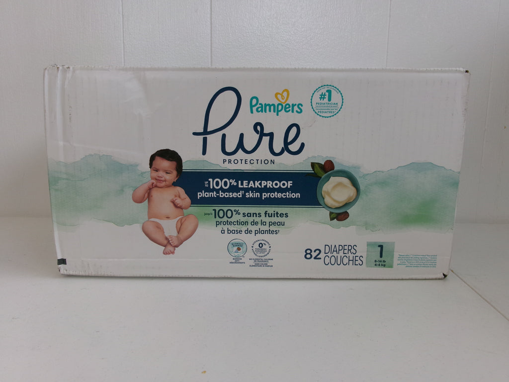 Pampers Pure Baby Diapers, Size 1, 82 Count, Up to 100% Leakproof, Premium Hypoallergenic Soft Diapers