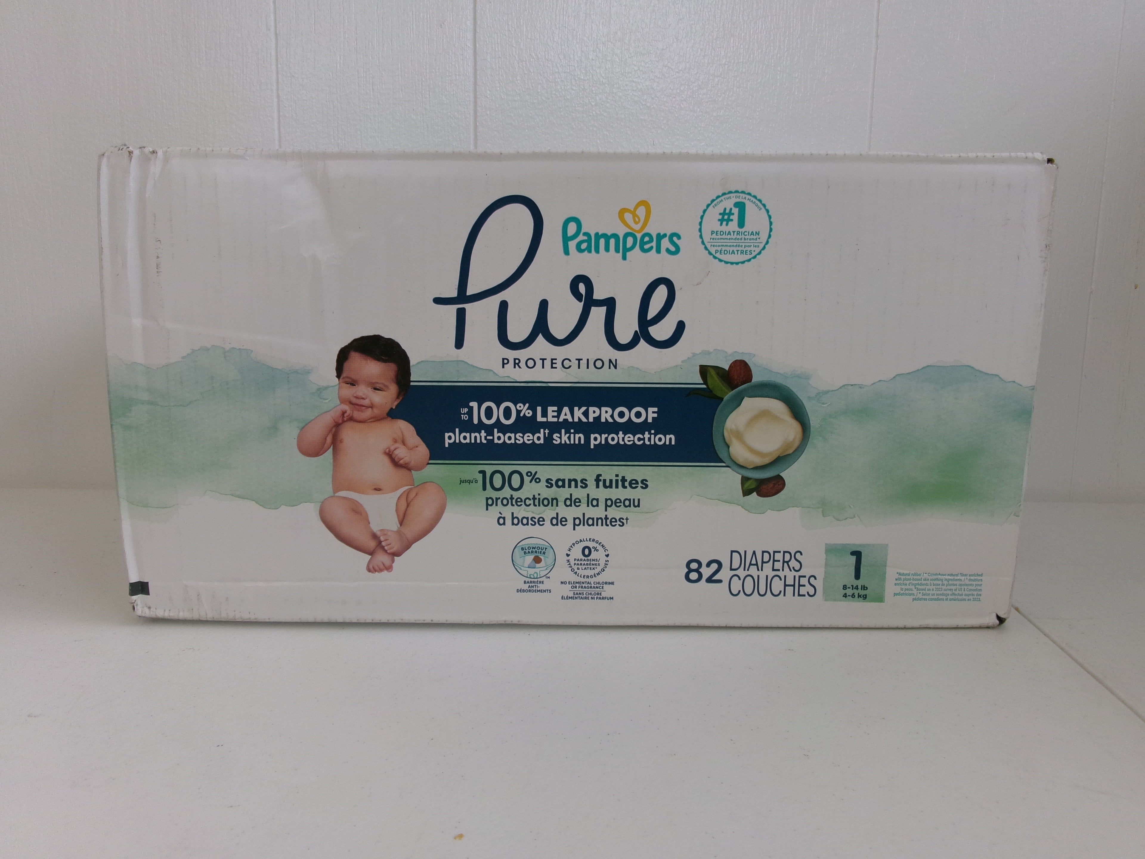Pampers Pure Baby Diapers, Size 1, 82 Count, Up to 100% Leakproof, Premium Hypoallergenic Soft Diapers