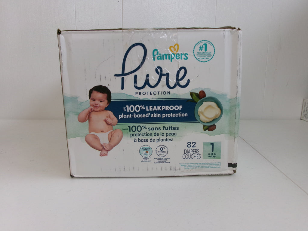 Pampers Pure Baby Diapers, Size 1, 82 Count, Up to 100% Leakproof, Premium Hypoallergenic Soft Diapers