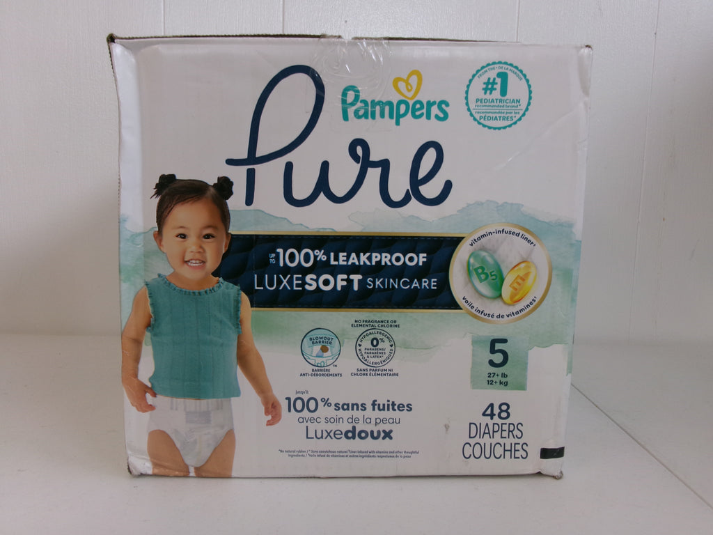 Pampers Pure Baby Diapers, Size 5, 48 Count, Up to 100% Leakproof, Premium Hypoallergenic Soft Diapers
