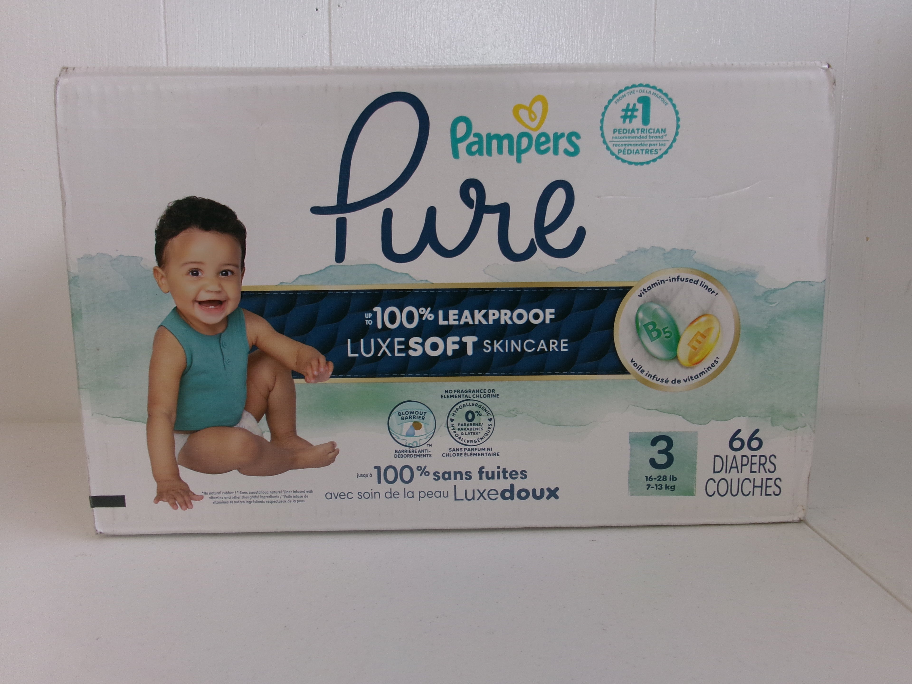 Pampers Pure Baby Diapers, Size 3, 66 Count, Up to 100% Leakproof, Premium Hypoallergenic Soft Diapers