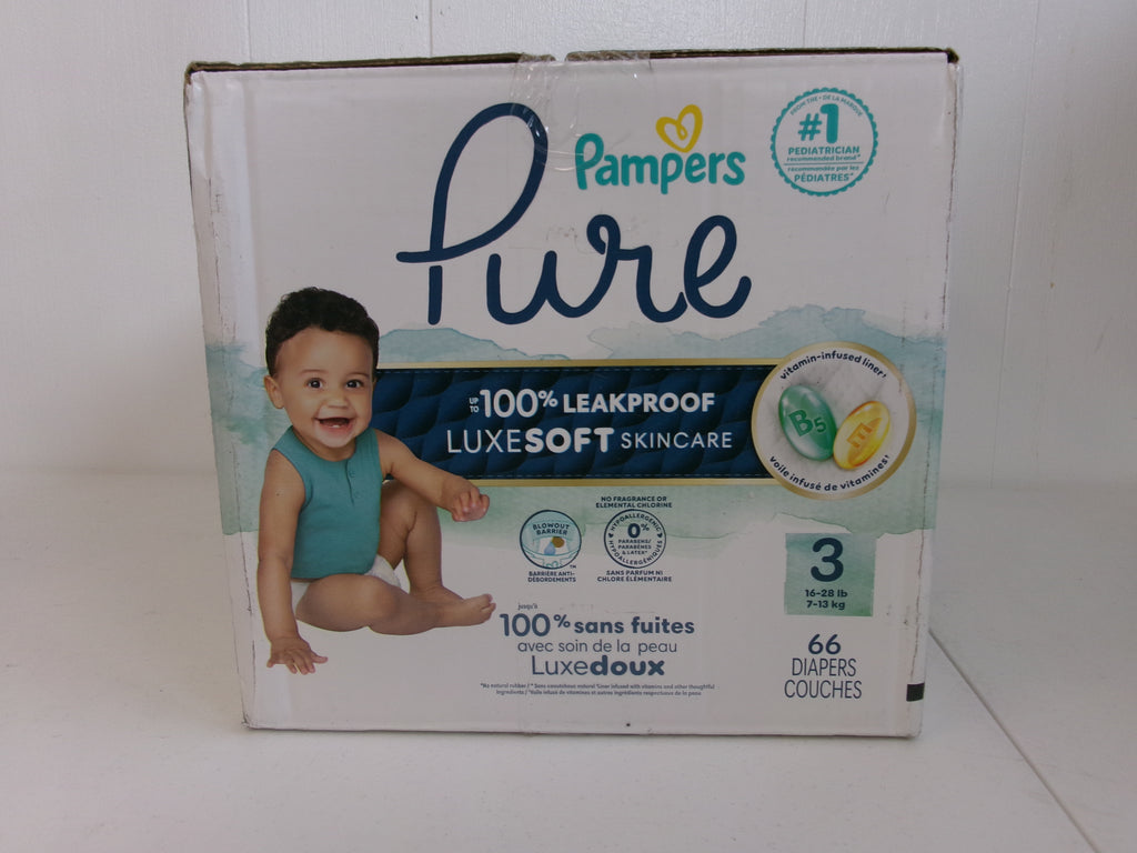 Pampers Pure Baby Diapers, Size 3, 66 Count, Up to 100% Leakproof, Premium Hypoallergenic Soft Diapers