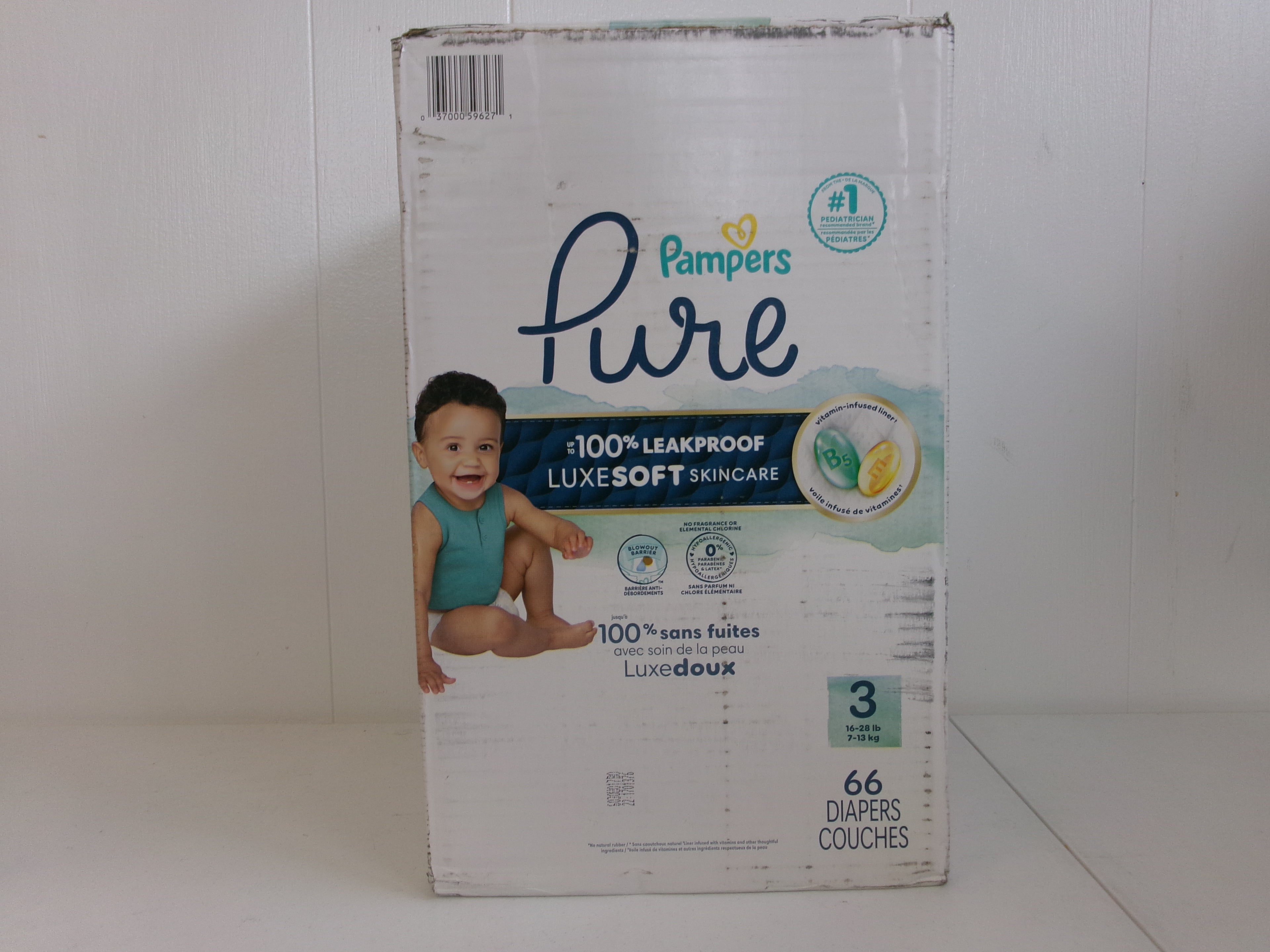 Pampers Pure Baby Diapers, Size 3, 66 Count, Up to 100% Leakproof, Premium Hypoallergenic Soft Diapers