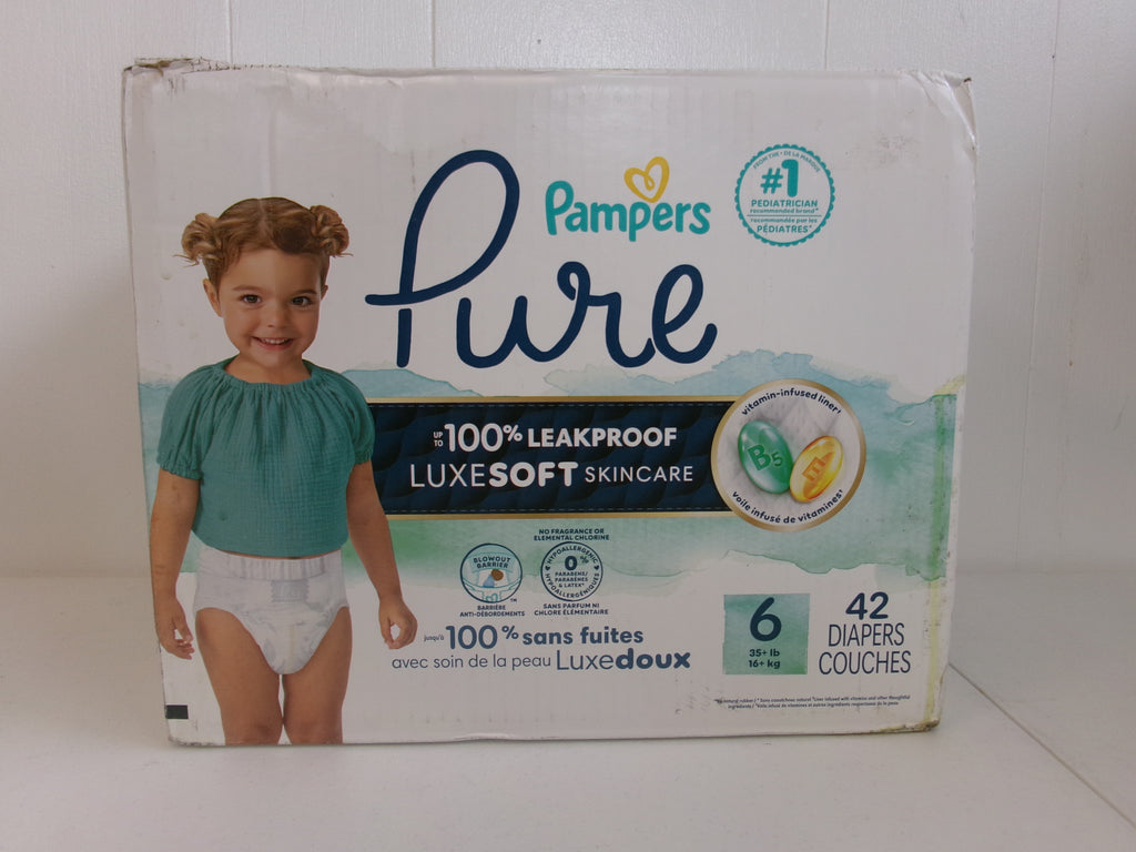 Pampers Pure Baby Diapers, Size 6, 42 Count, Up to 100% Leakproof, Premium Hypoallergenic Soft Diapers