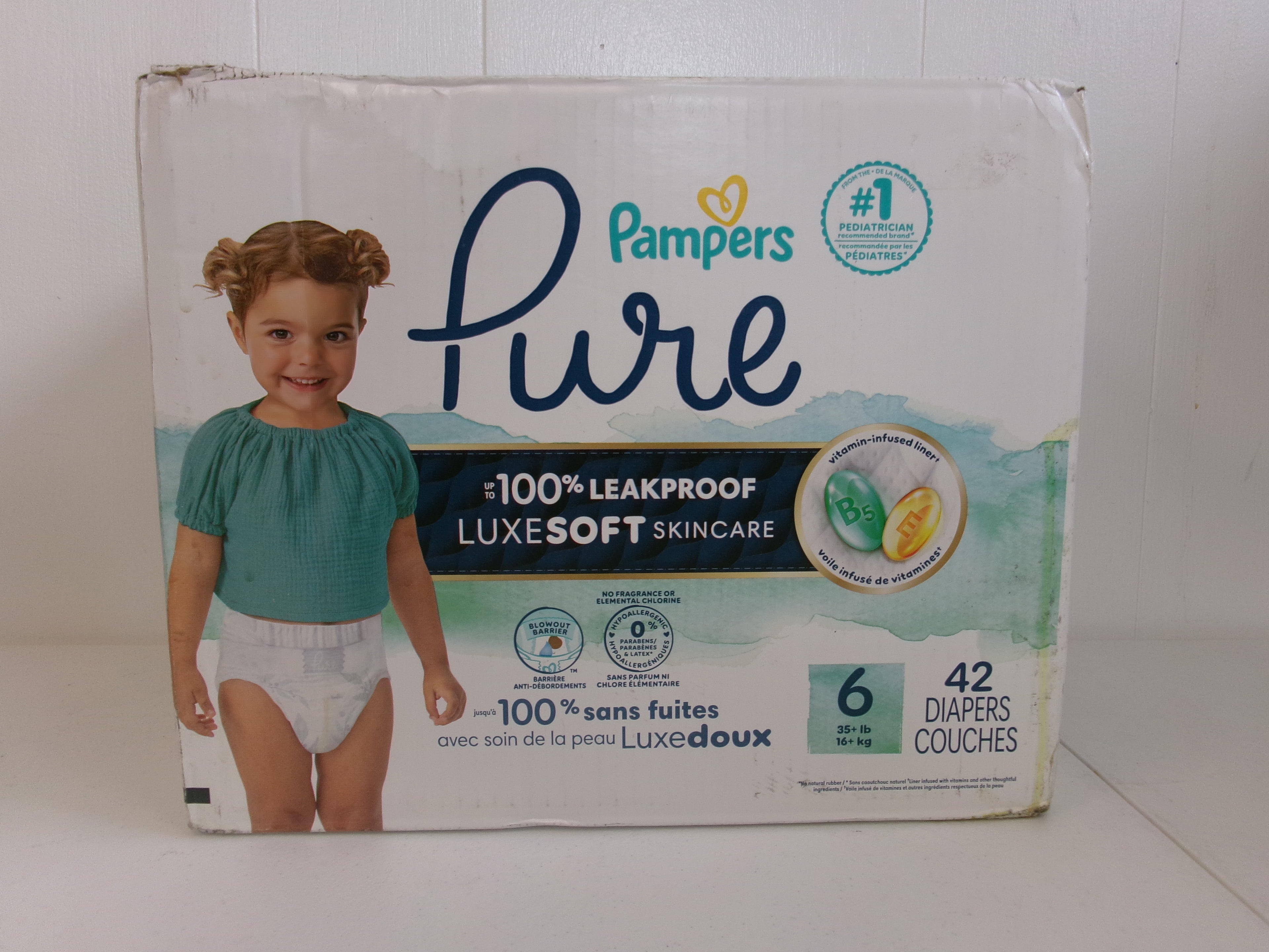 Pampers Pure Baby Diapers, Size 6, 42 Count, Up to 100% Leakproof, Premium Hypoallergenic Soft Diapers