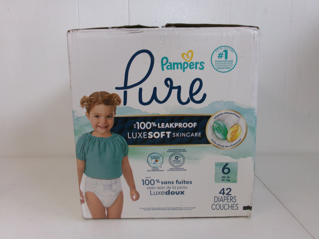 Pampers Pure Baby Diapers, Size 6, 42 Count, Up to 100% Leakproof, Premium Hypoallergenic Soft Diapers