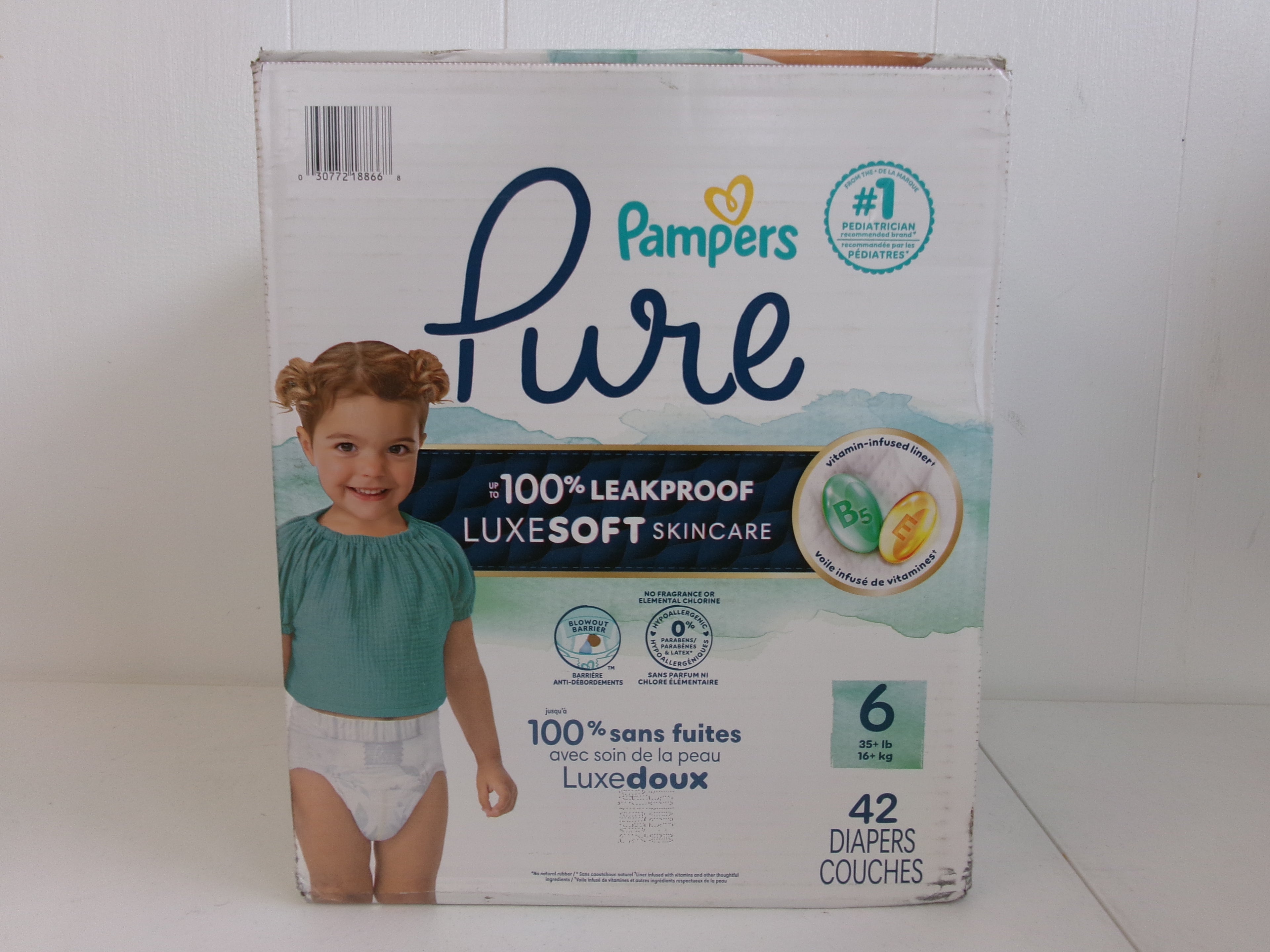 Pampers Pure Baby Diapers, Size 6, 42 Count, Up to 100% Leakproof, Premium Hypoallergenic Soft Diapers