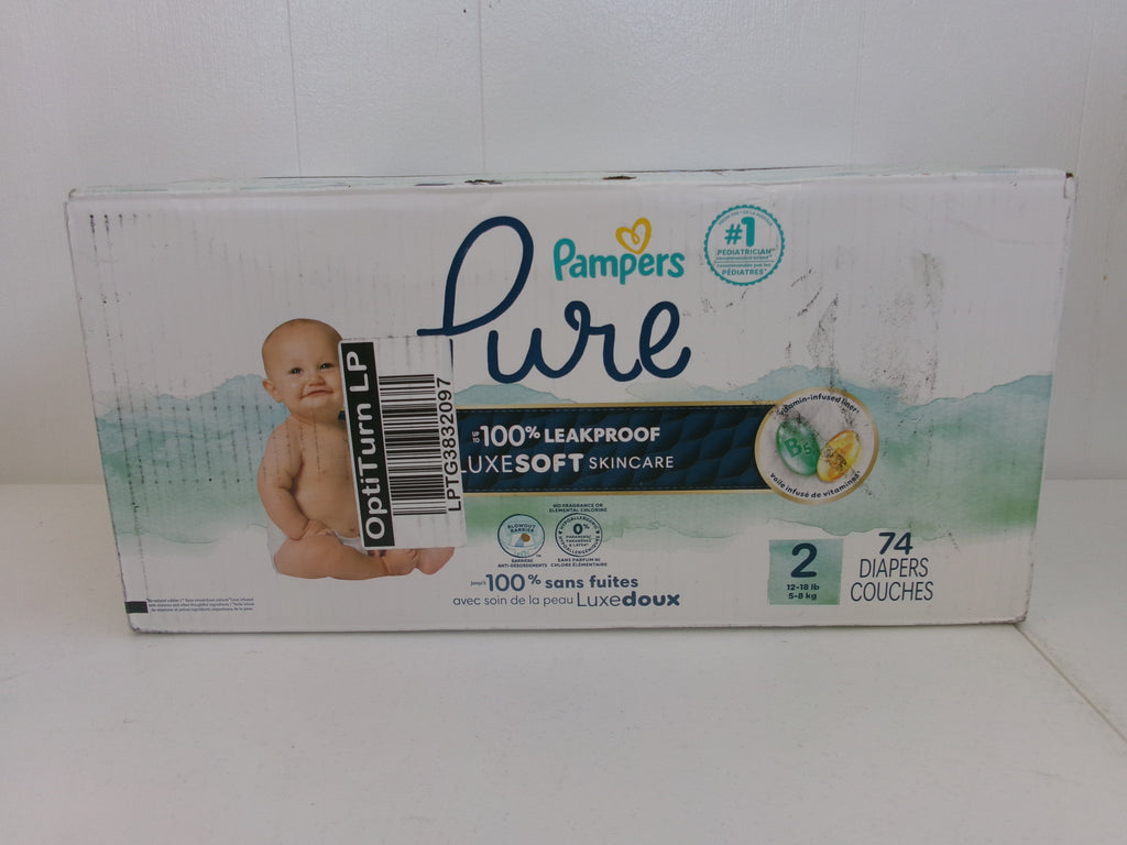 Pampers Pure Baby Diapers, Size 2, 74 Count, Up to 100% Leakproof, Premium Hypoallergenic Soft Diapers