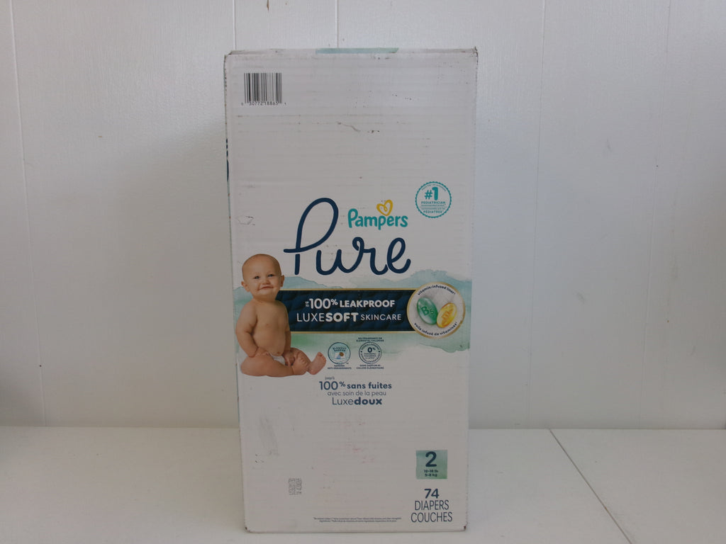 Pampers Pure Baby Diapers, Size 2, 74 Count, Up to 100% Leakproof, Premium Hypoallergenic Soft Diapers