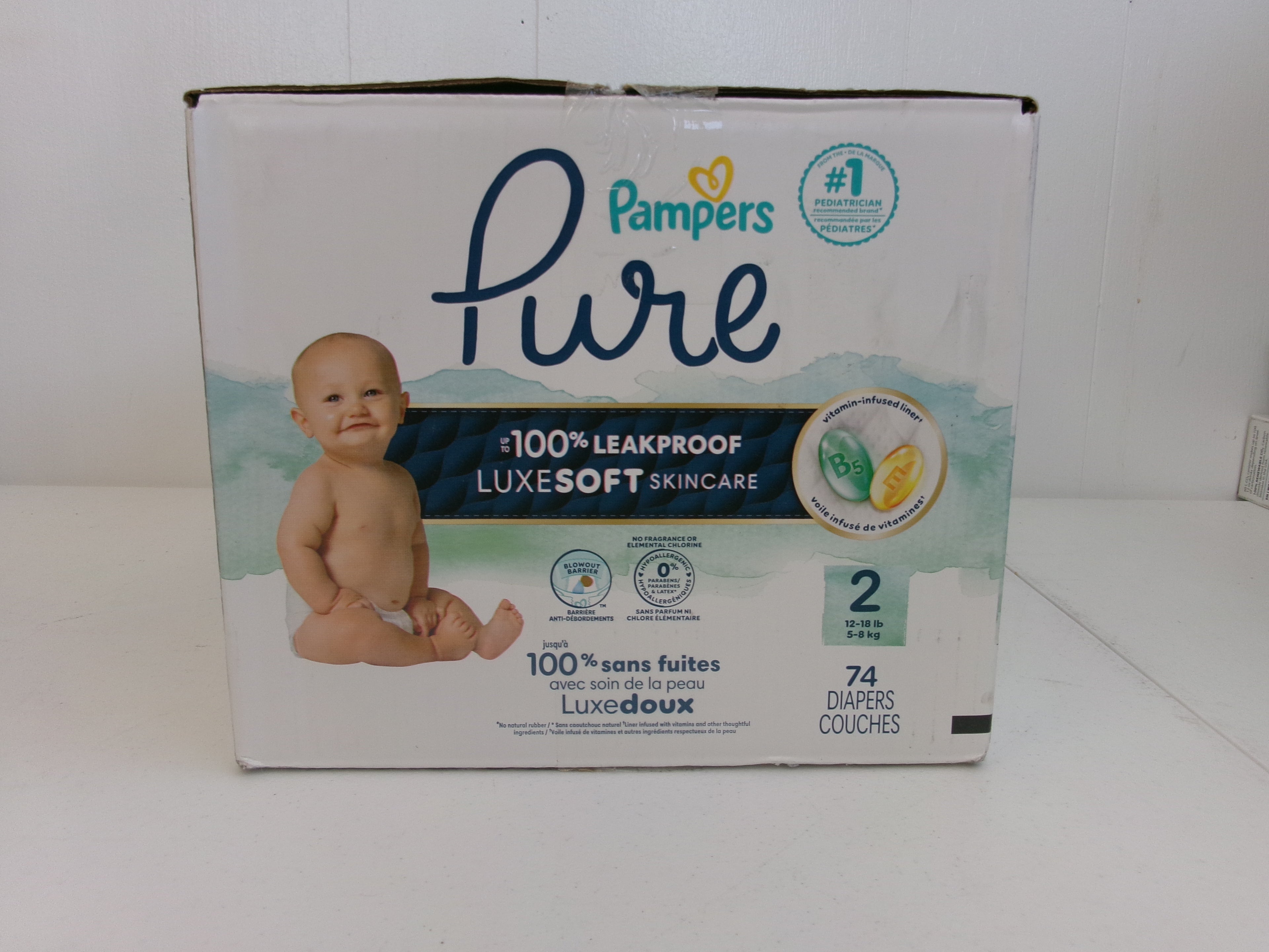 Pampers Pure Baby Diapers, Size 2, 74 Count, Up to 100% Leakproof, Premium Hypoallergenic Soft Diapers
