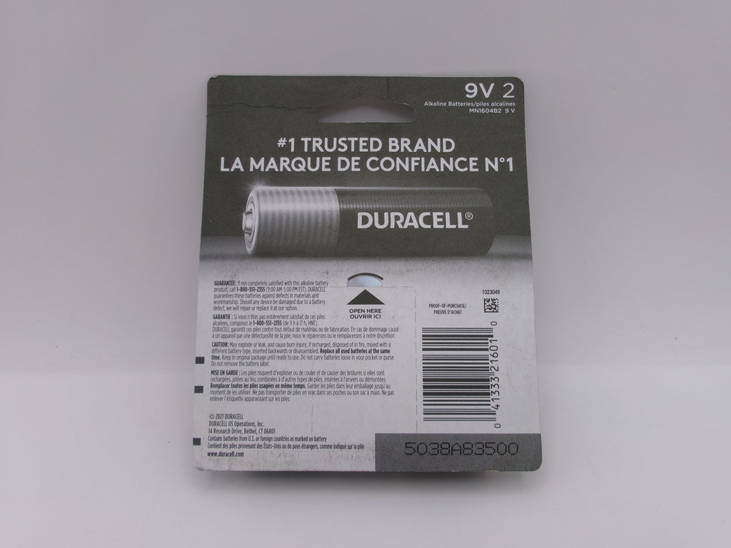 Duracell 2-Pack 9V 9 Volt Batteries Alkaline Battery