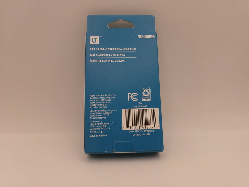 Utilitech 8-ft USB 2.0 Lightning Black Cable