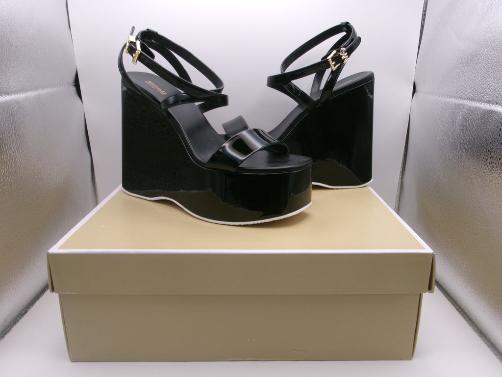 Paola Faux Patent Leather Wedge Sandal