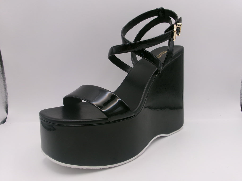 Paola Faux Patent Leather Wedge Sandal