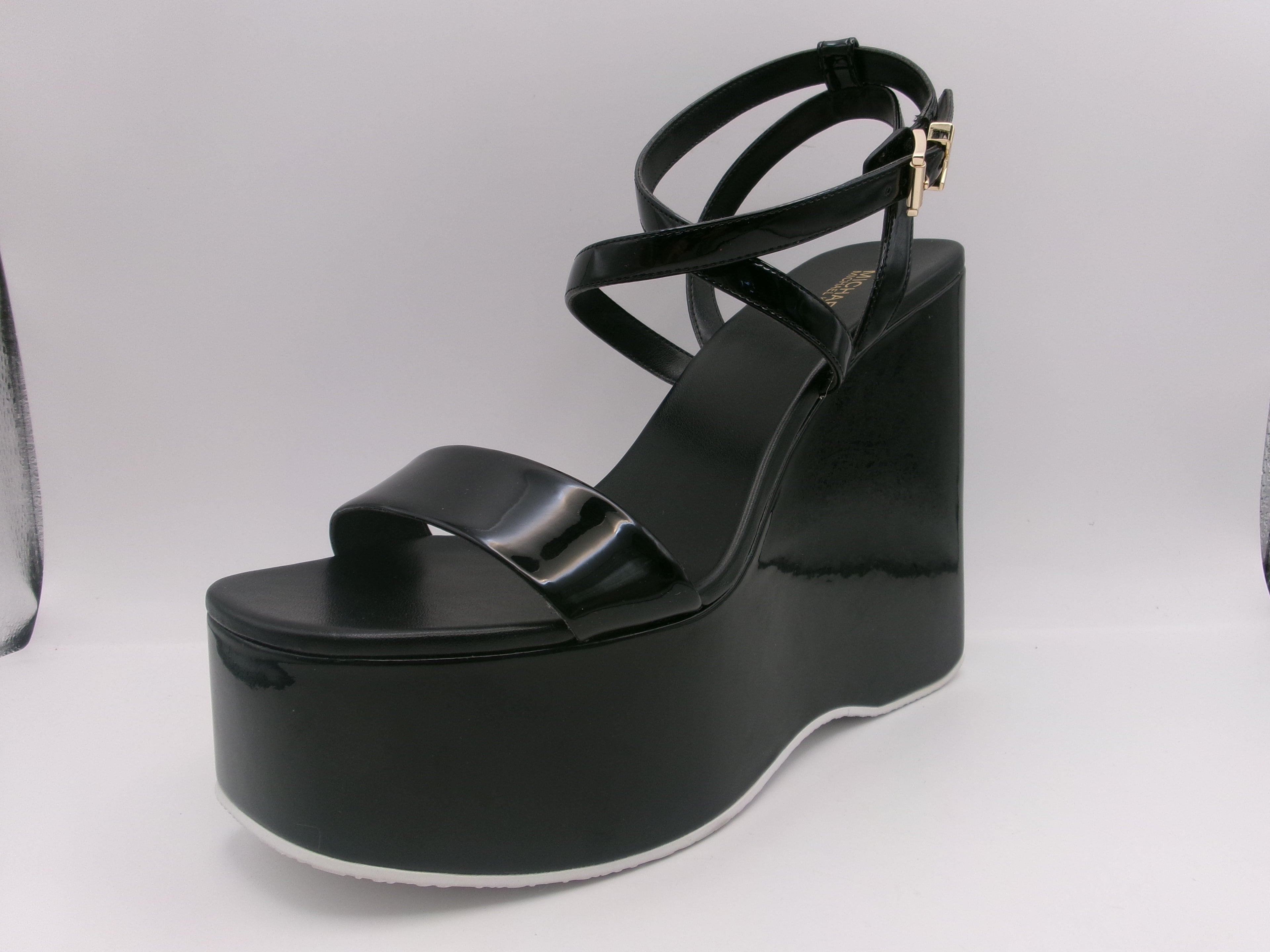 Paola Faux Patent Leather Wedge Sandal