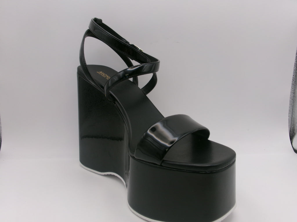 Paola Faux Patent Leather Wedge Sandal