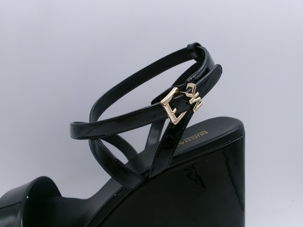 Paola Faux Patent Leather Wedge Sandal