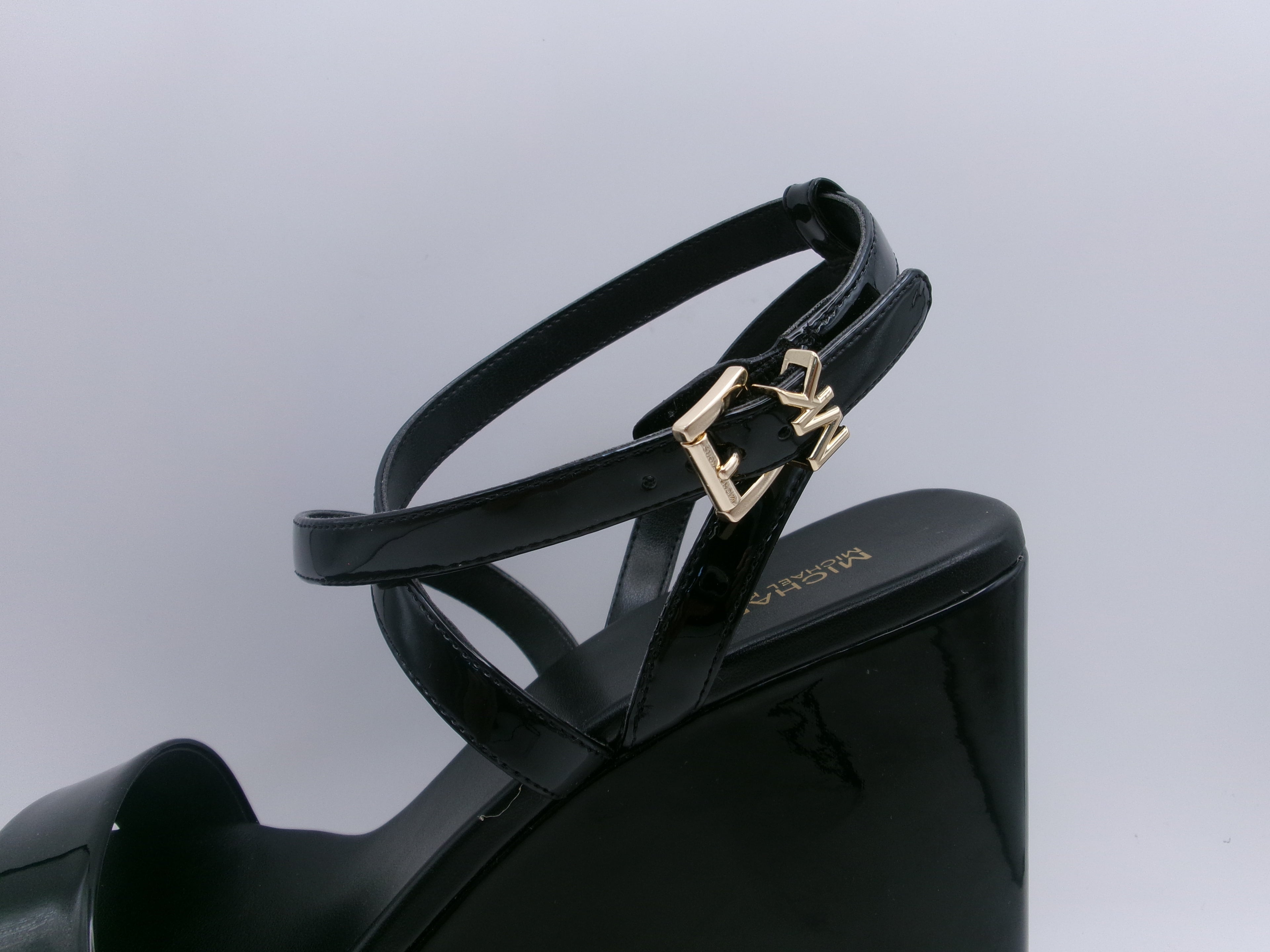 Paola Faux Patent Leather Wedge Sandal