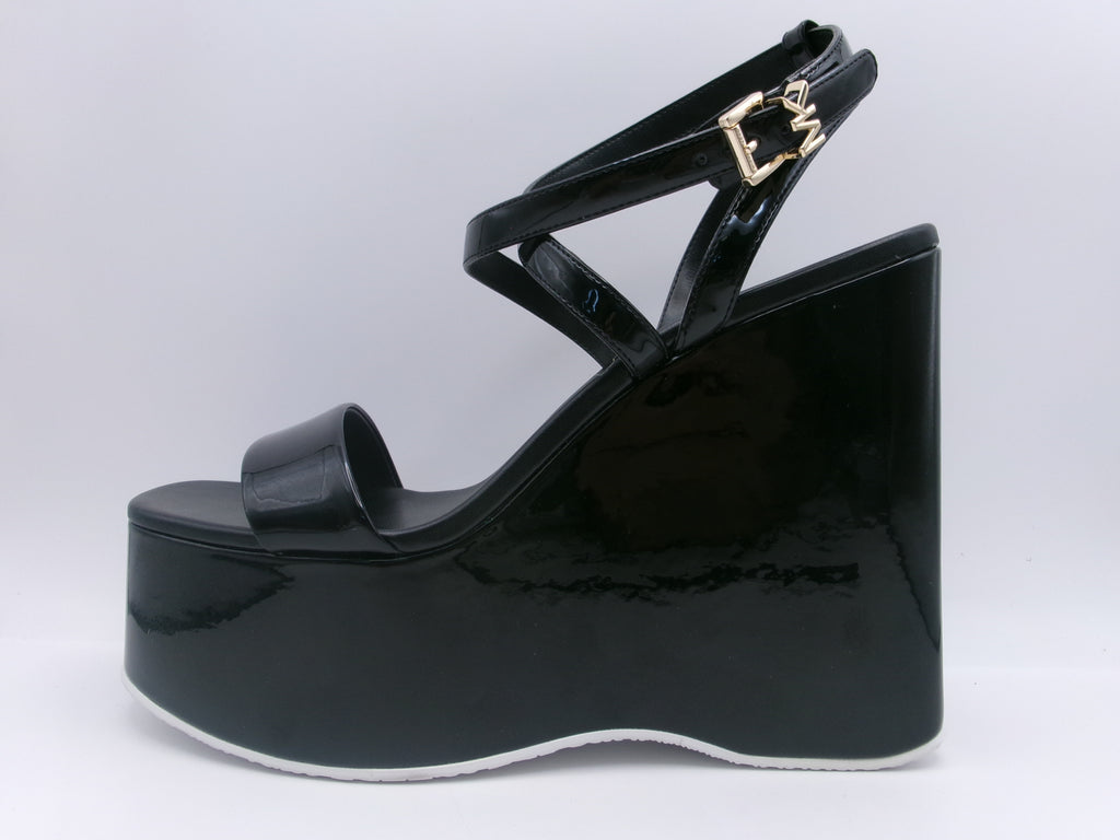 Paola Faux Patent Leather Wedge Sandal