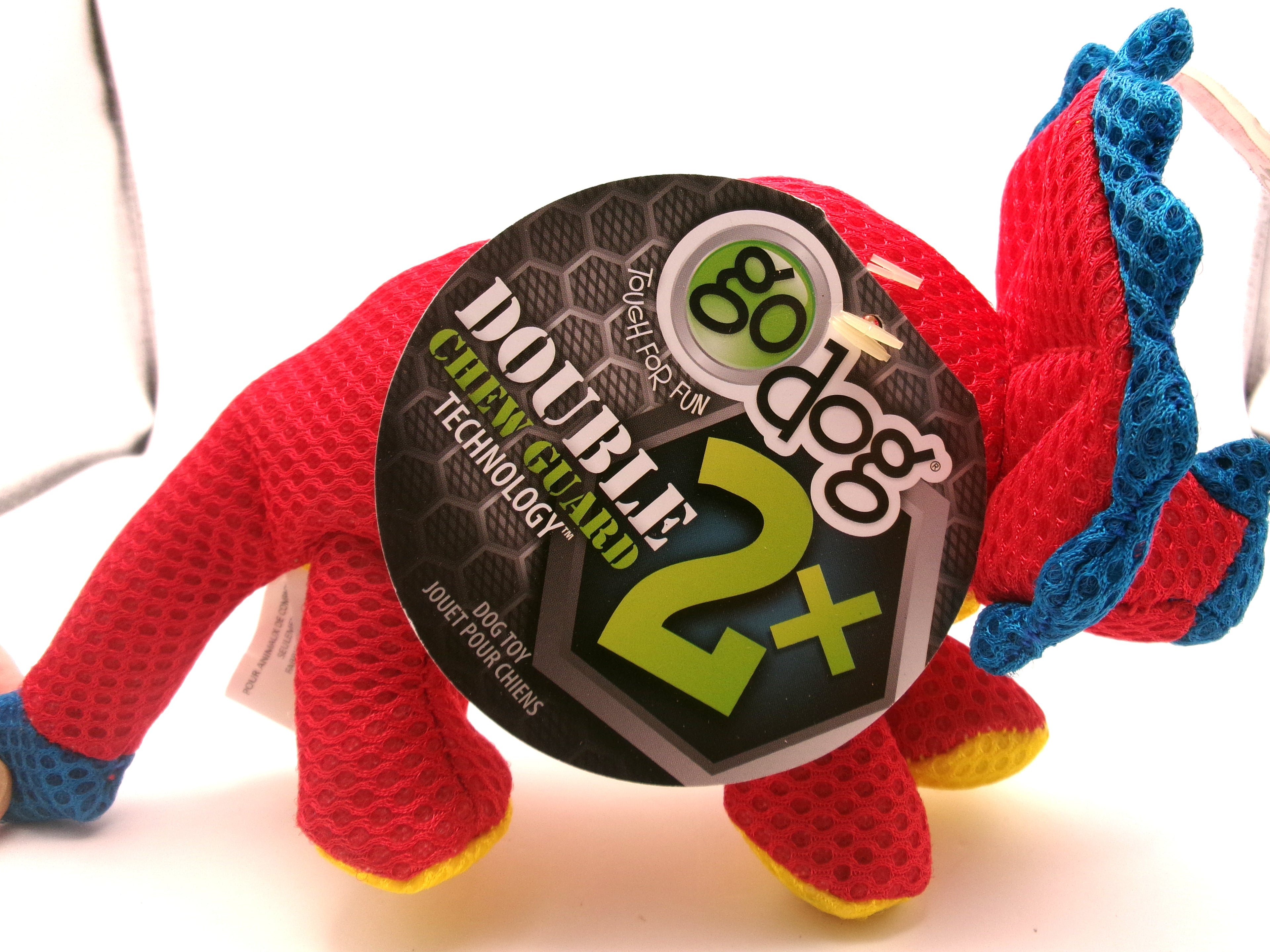 GoDog 2x Chew Guard Triceratops Dinosaur Durable Squeaky Plush Dog Toy, Small Red
