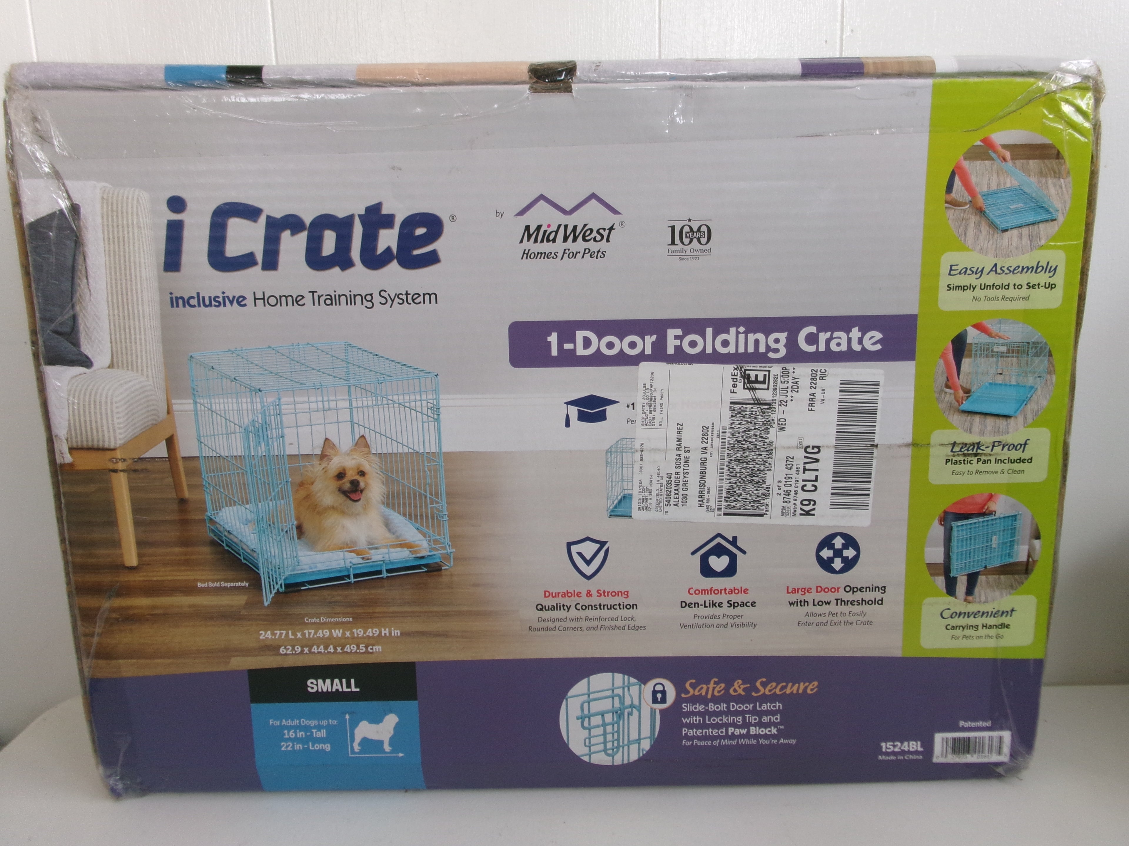Crates & Kennels MidWest iCrate Single Door Collapsible Wire Dog Crate, Blue, Small