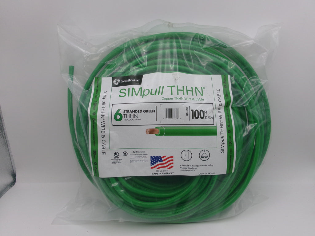 Southwire SIMpull THHN 6 AWG Green Stranded Copper Wire 100 Ft 600V