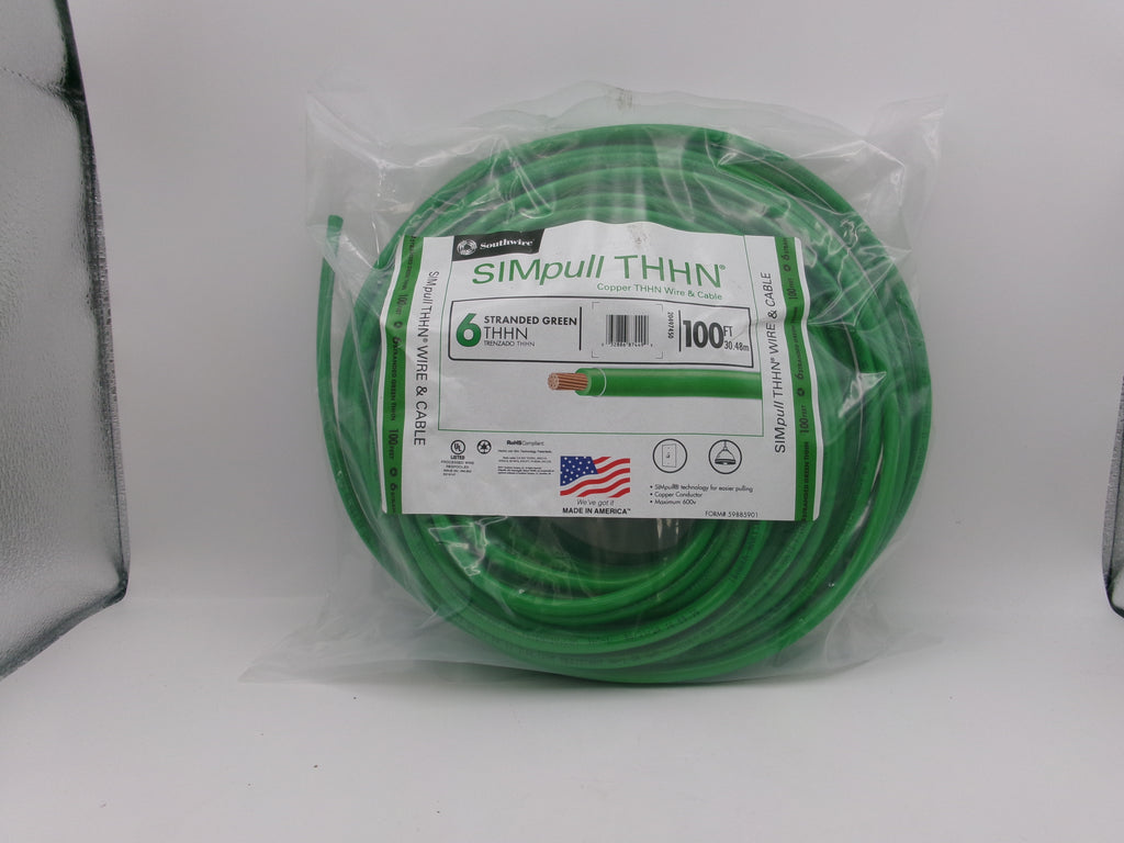 Southwire SIMpull THHN 6 AWG Green Stranded Copper Wire 100 Ft 600V